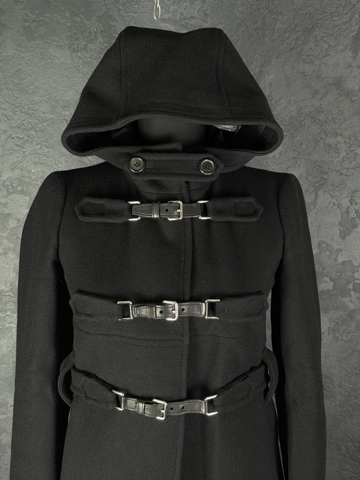 Prada 2000s Prada Women’s Black Buckled Wool Long Duffle Coat Size S / US 4 / IT 40 - 4 Thumbnail