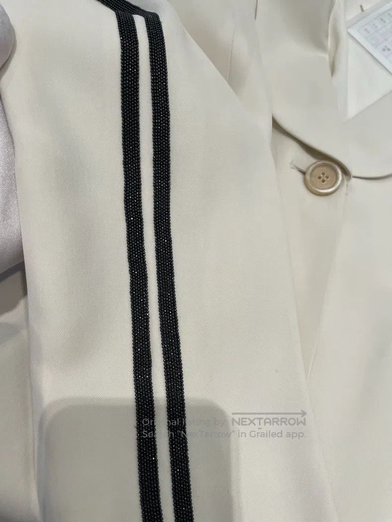 Brunello Cucinelli Brunello Cucinelli Off-white Viscose Fiber Beaded Blazer Size S / US 4 / IT 40 - 3 Thumbnail