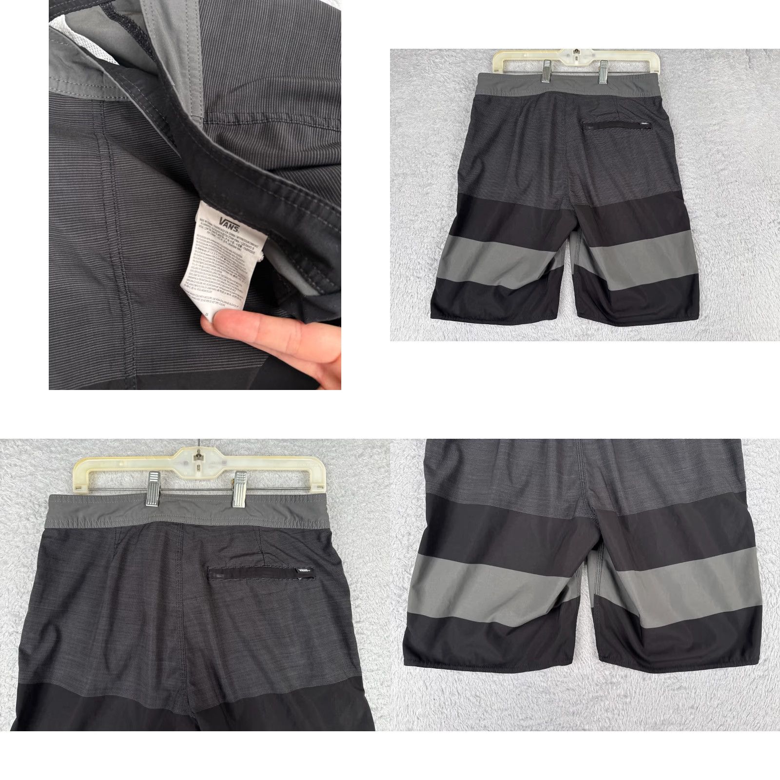 Vans VANS Board Shorts Mens 28 Black Gray Stripe Beach Surf 28x9 Polyester Pockets Modern Regular Mens Size US 28 / EU 44 - 9 Thumbnail