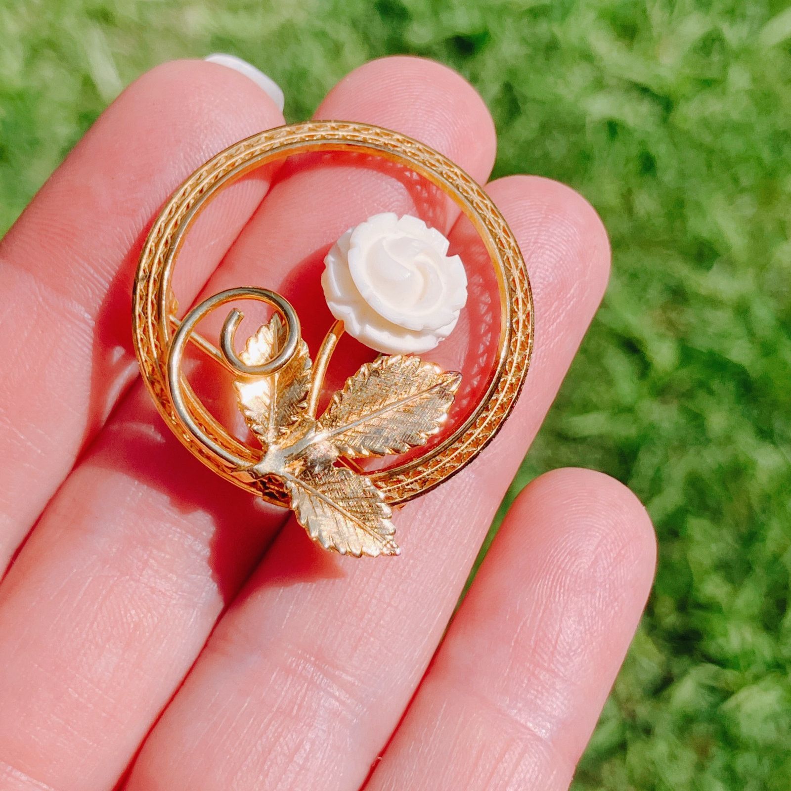 Vintage VTG Mid Century Gold Filled Rose Brooch Floral Filigree Size ONE SIZE - 6 Thumbnail