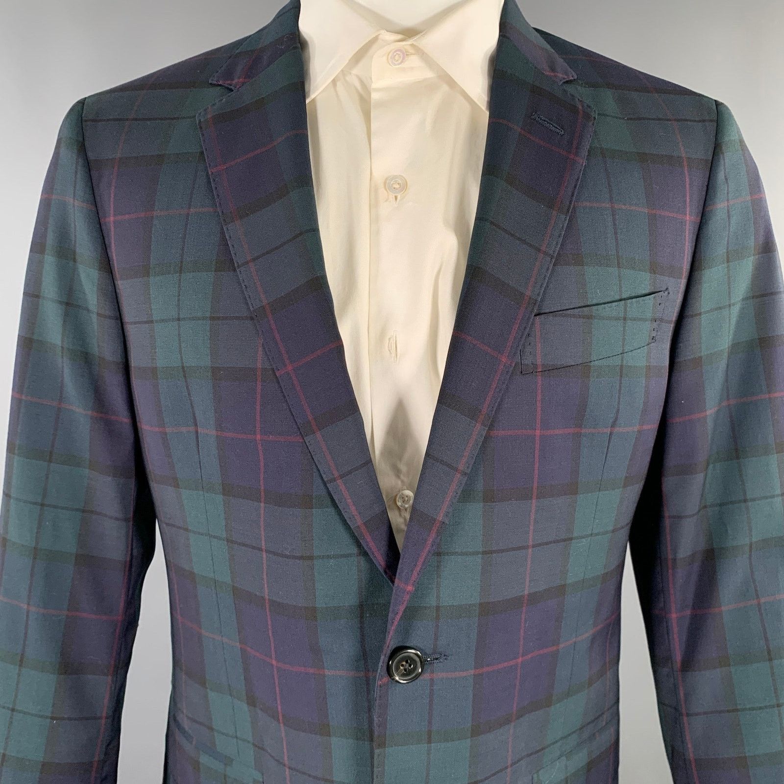 Todd Snyder TODD SNYDER Size 40 Regular Green Navy Plaid Wool Sport Coat Size 40R - 2 Thumbnail