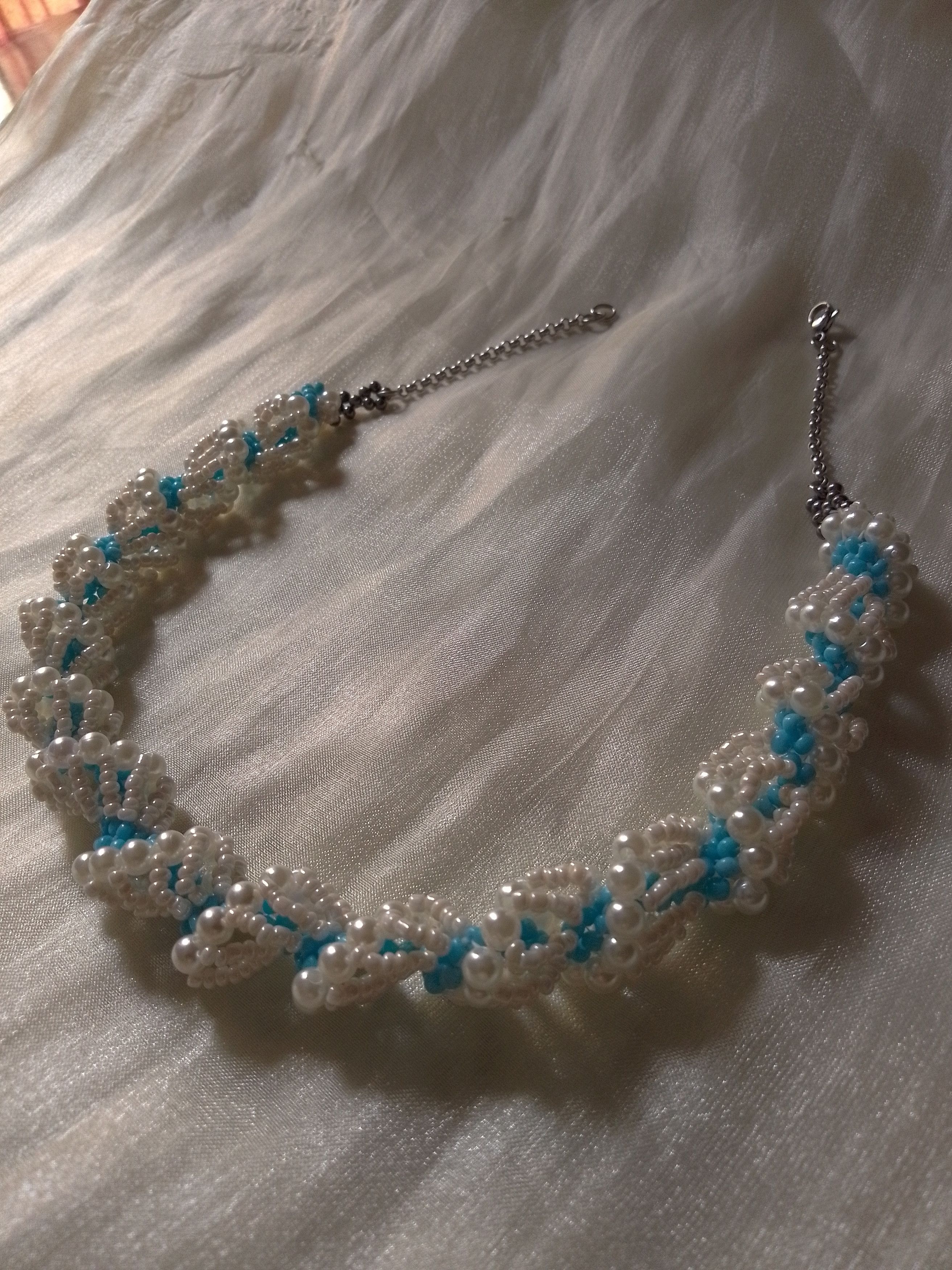 Handmade Necklace Vintage style beige blue tubular Size ONE SIZE - 4 Thumbnail
