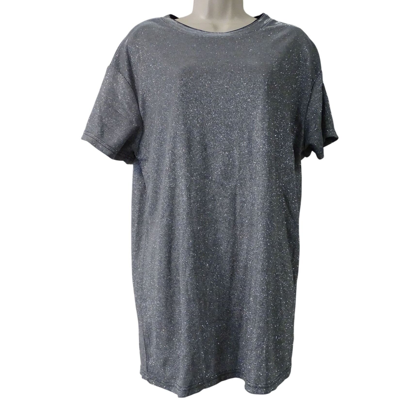 Other Grey Silver Glitter Short Sleeve Crew Neck Mini Dress Women Size M / US 6-8 / IT 42-44 - 1 Thumbnail
