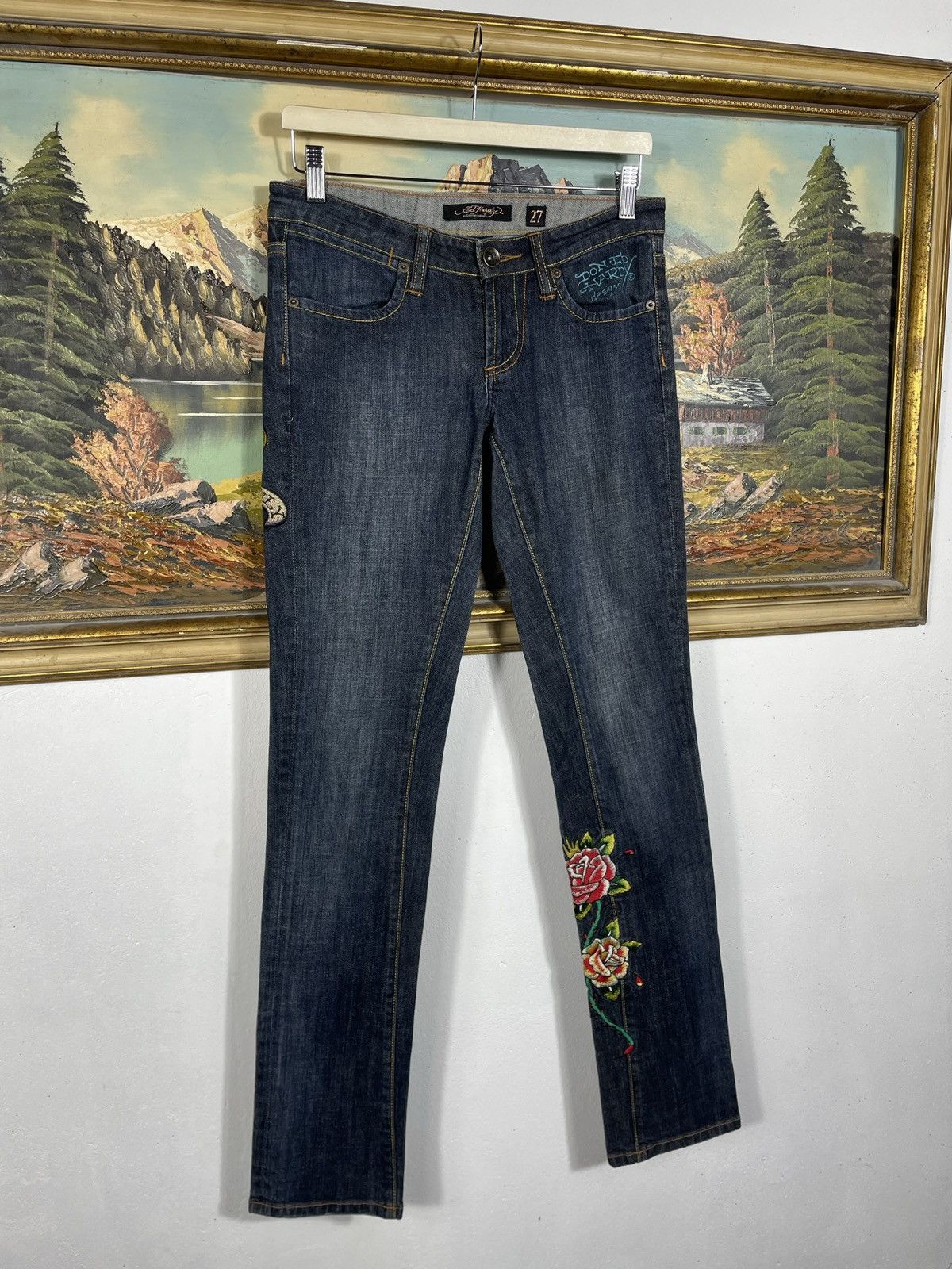 Ed Hardy × Vintage Ed Hardy Vintage Y2k Low Rise Denim Trousers Jeans Drip Swag Size 27" / US 4 / IT 40 - 3 Thumbnail