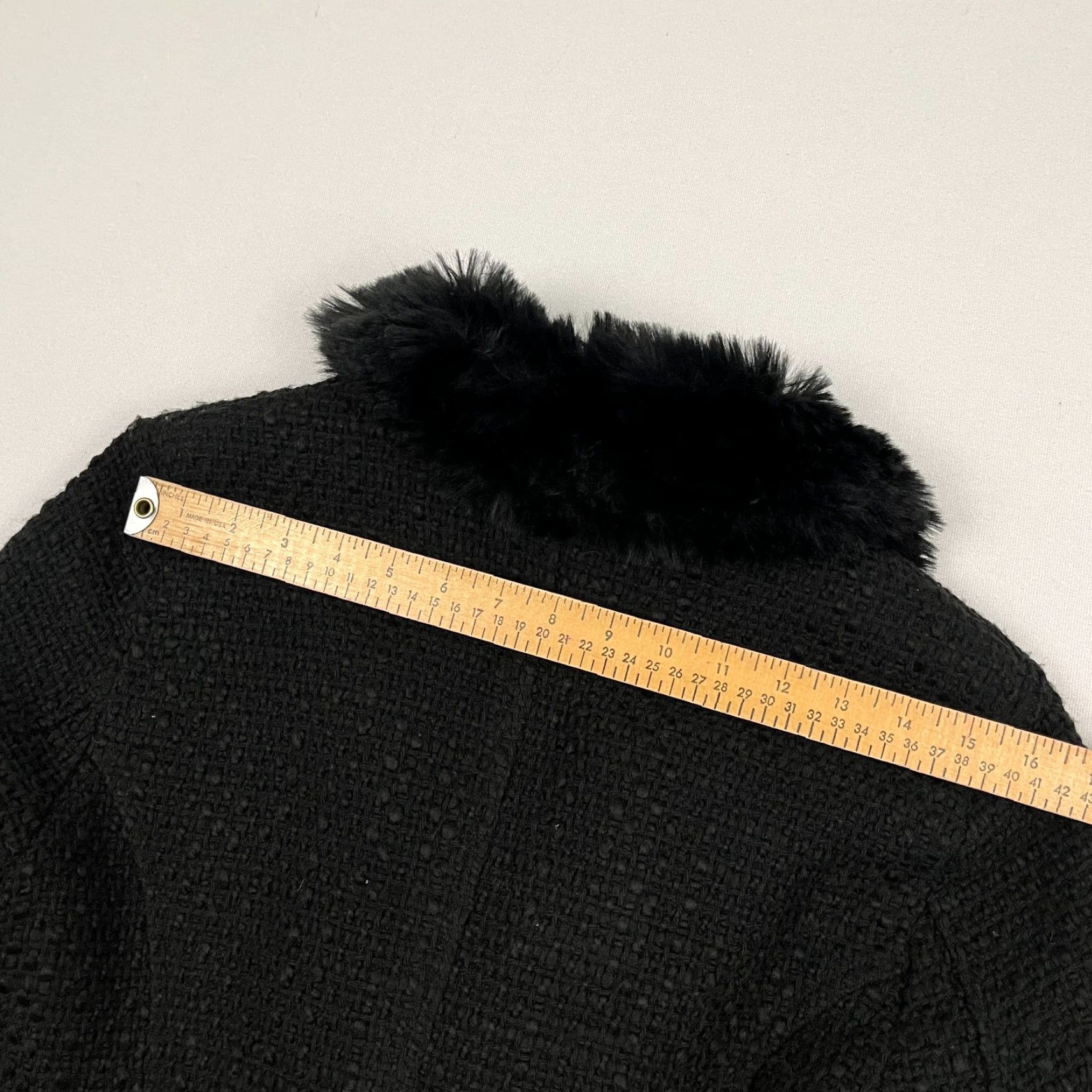 Vintage Cortefiel Jacket Womens 46 Black Tweed Wool Faux Fur Shawl Accent Bow Evening Chic Y2K Size S / US 4 / IT 40 - 7 Thumbnail