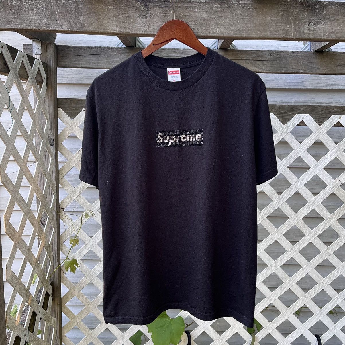 Supreme Supreme x Swarovski Box Logo Tee Black SS/19 | Grailed