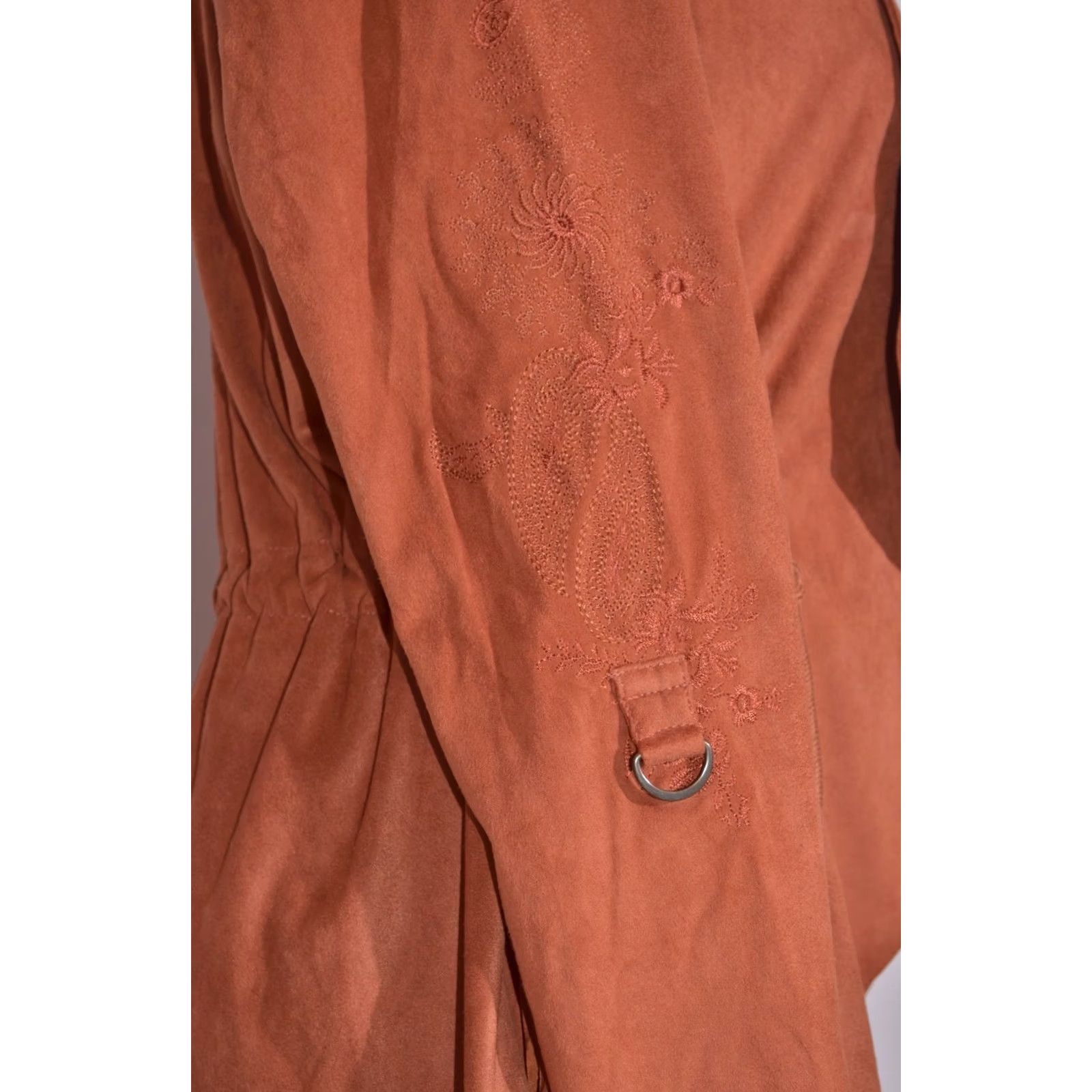 Desigual Desigual Faux Suede Jacket Rust Brown Embroidered Waterfall Open Front Boho M Size M / US 6-8 / IT 42-44 - 4 Thumbnail