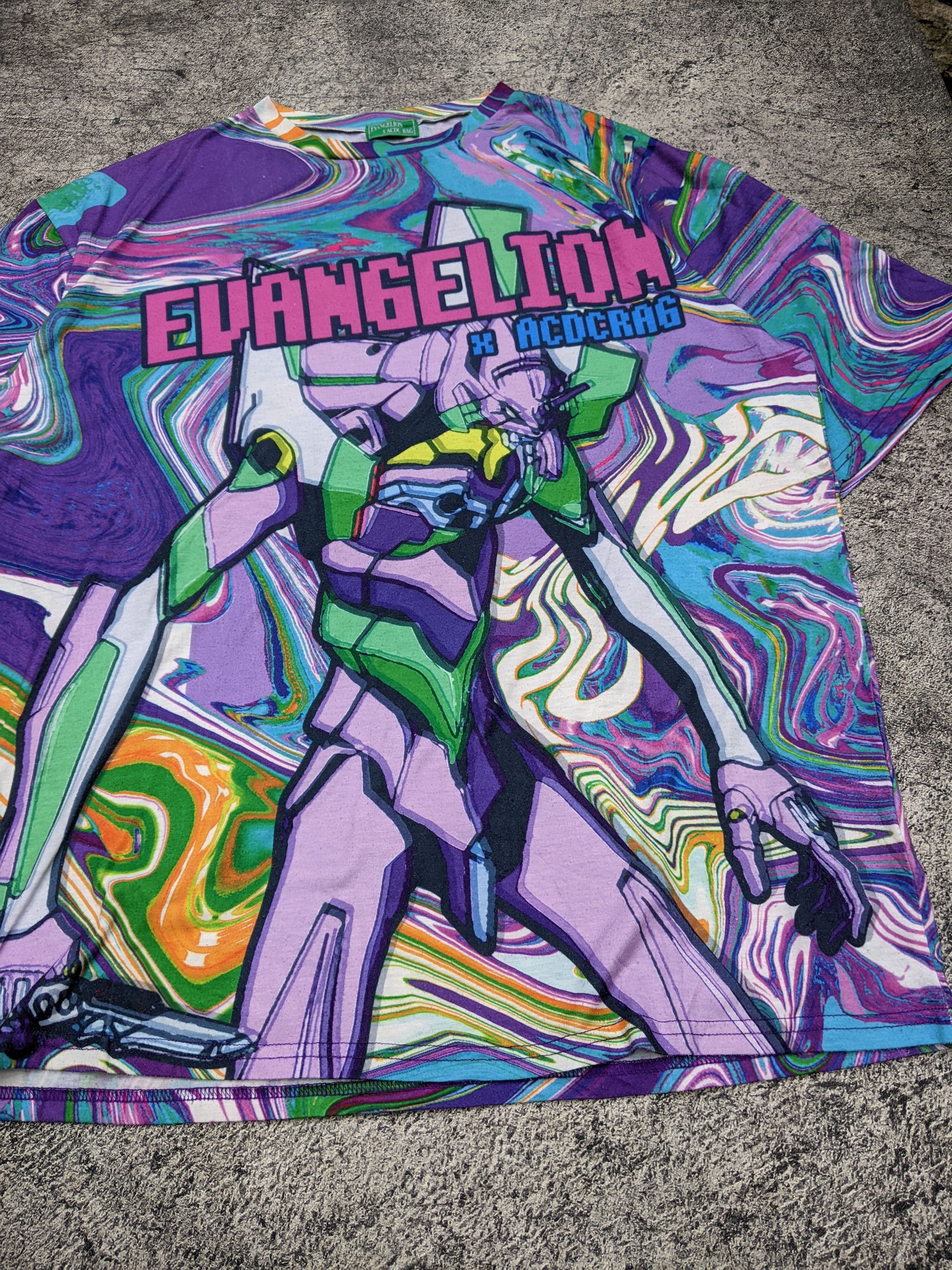 Anime Evangelion x AC DC Rag Full Print T Shirt Size US XL / EU 56 / 4 - 2 Thumbnail