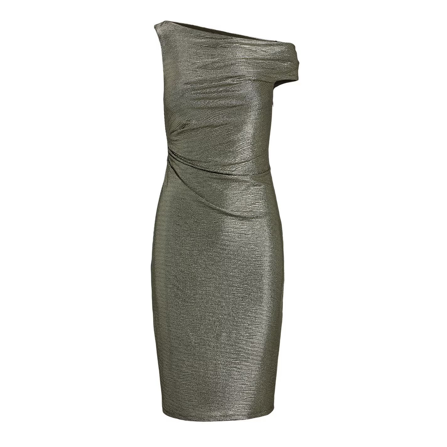 Lauren Ralph Lauren o1g2r1mq0825 Metallic One-Shoulder Cocktail Dress Green/Gold Size XS / US 0-2 / IT 36-38 - 1 Thumbnail