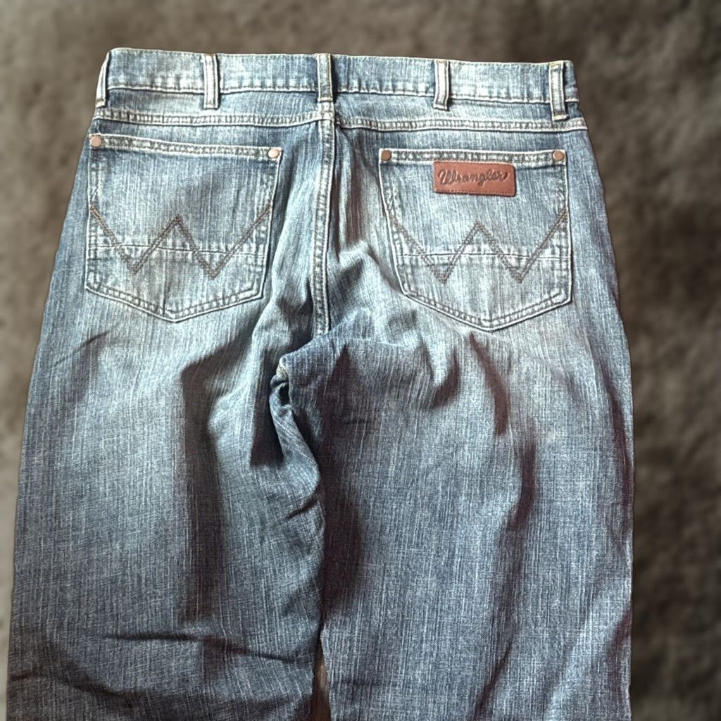 Wrangler Retro Slim Straight Jeans Mens 34x36 Blue Jean Distressed