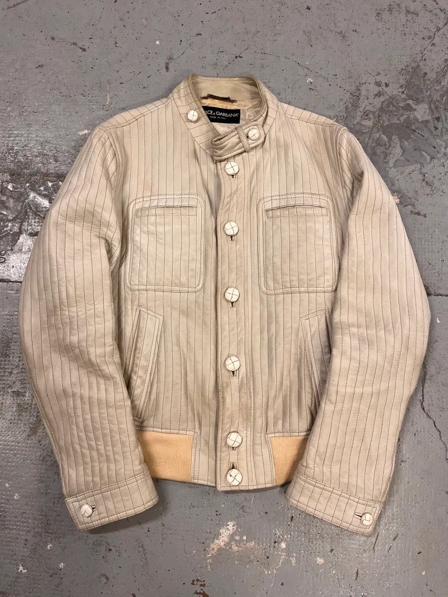 Dolce & Gabbana 2000s Dolce & Gabbana Vertical Cream White Leather Jacket Size US M / EU 48-50 / 2 - 3 Thumbnail