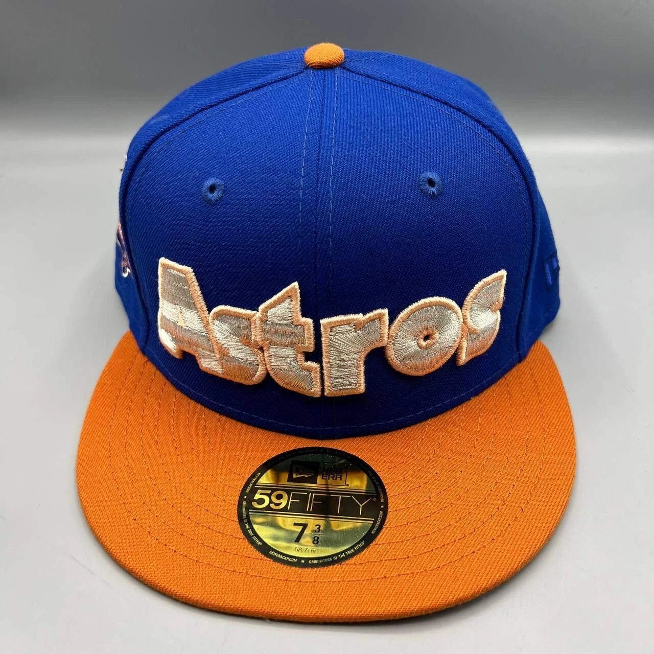 New Era Houston Astros Hat Men 7 3/8 Blue Orange MLB Fitted Cap Size ONE SIZE - 3 Thumbnail
