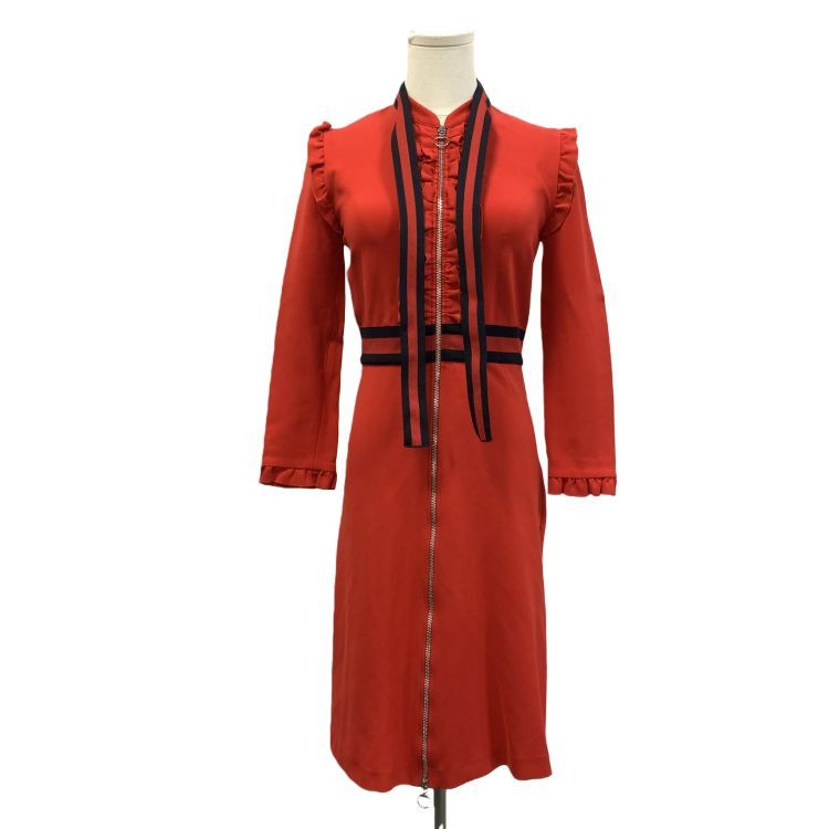 Gucci Gucci Red Ruffle Zip-Up Dress Size M Size M / US 6-8 / IT 42-44 - 1 Thumbnail
