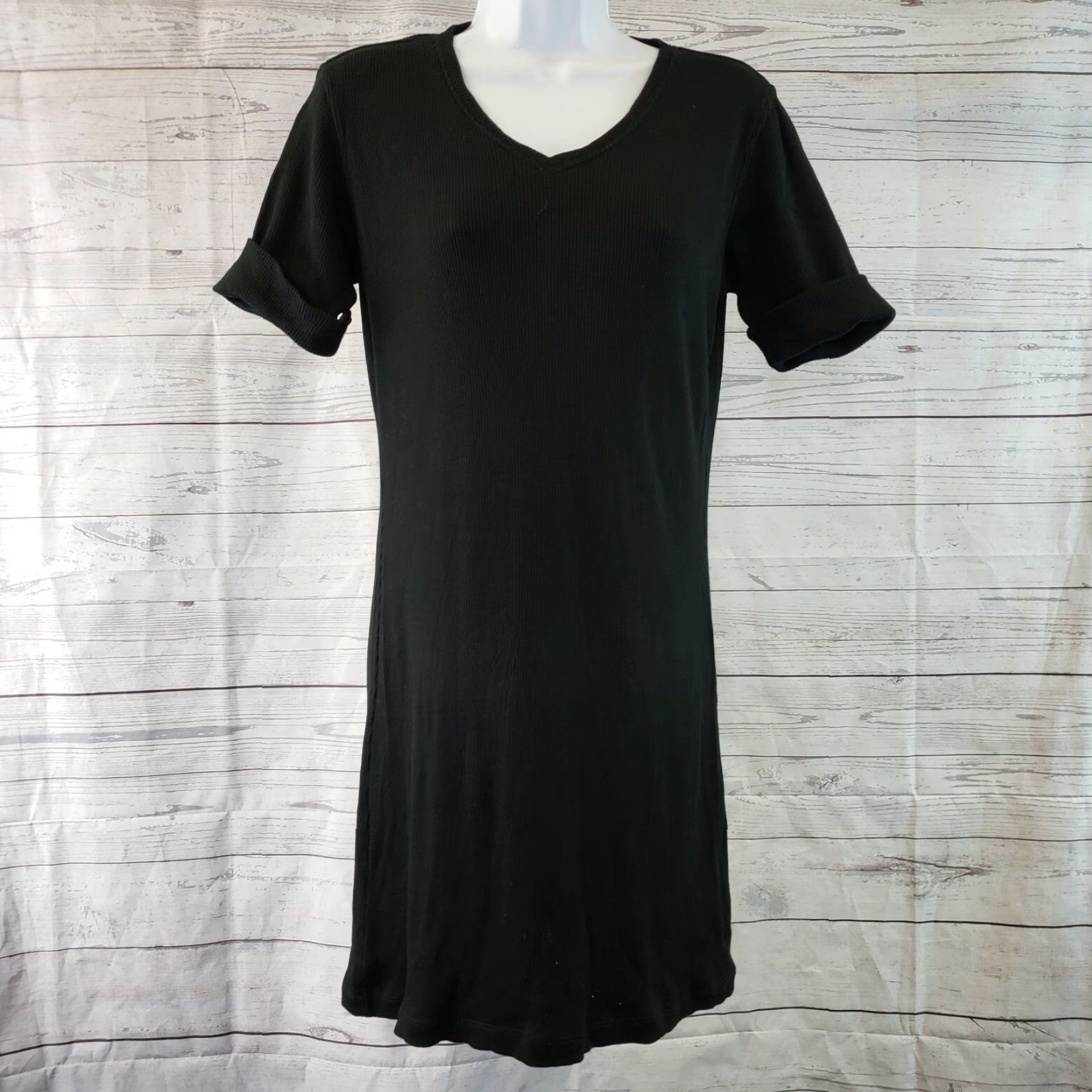 Banana Republic VINTAGE Banana Republic Womens Dress Sz Small Black Ribbed Rolled Sleeves Cotton Blend Size S / US 4 / IT 40 - 2 Thumbnail