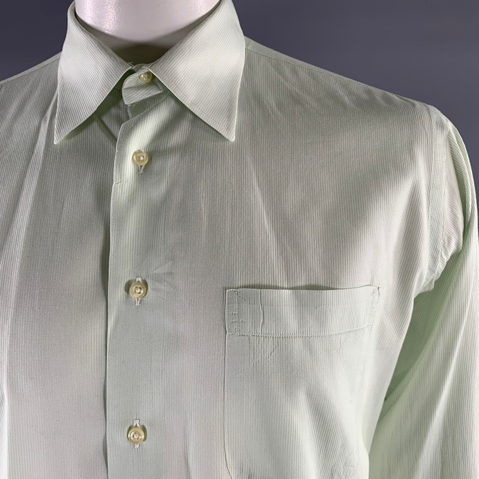 Burberry BURBERRY XL Green Mint Stripe Cotton Pointed Collar Shirt Size US XL / EU 56 / 4 - 2 Thumbnail