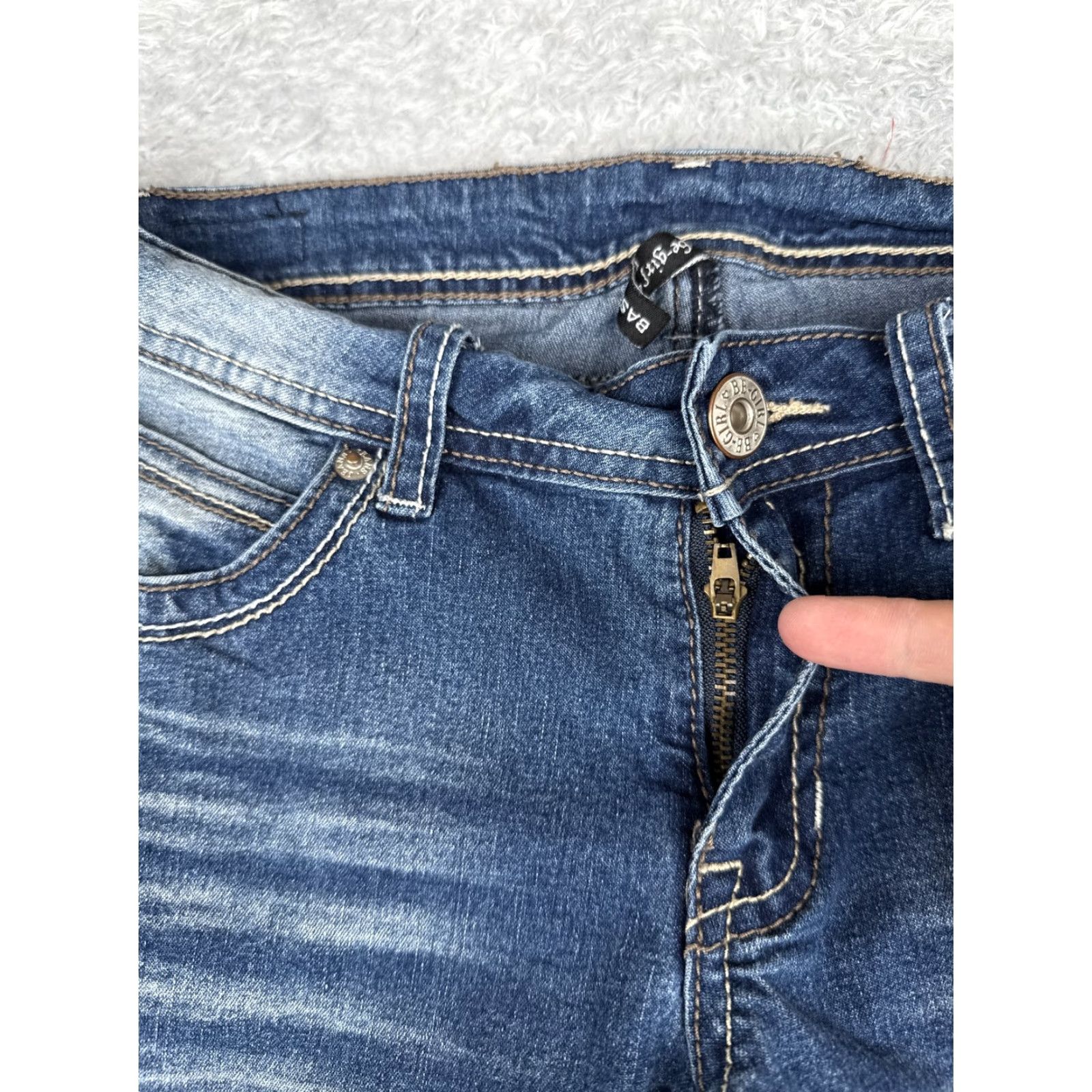 Denime Be-girl BASIC Jeans Womens 29 Bootcut Denim Stretch Embroidered Pockets 5-Pocket Blue Size 29" - 5 Thumbnail