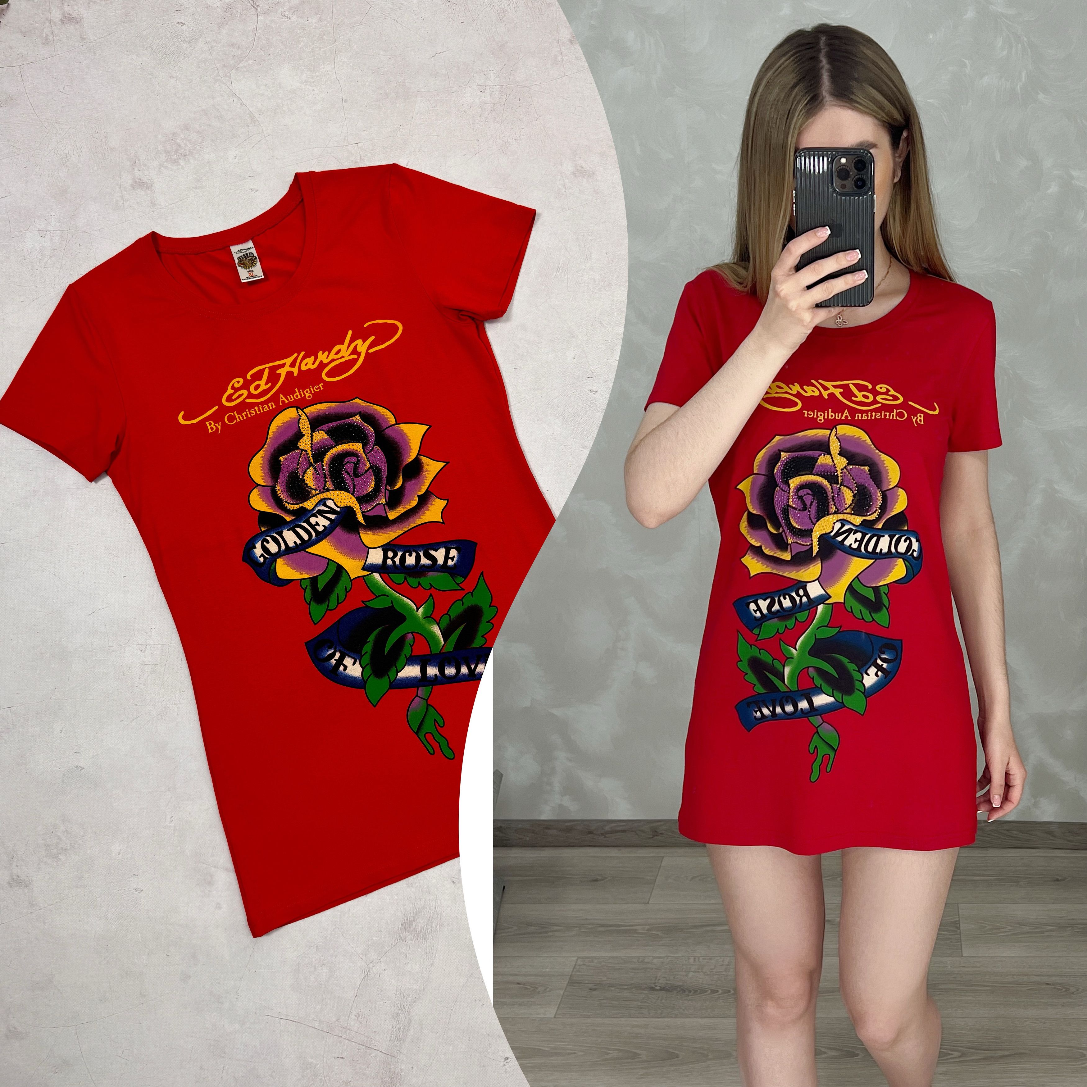 Ed Hardy Mini Dress Tunica Golden Rose of Love