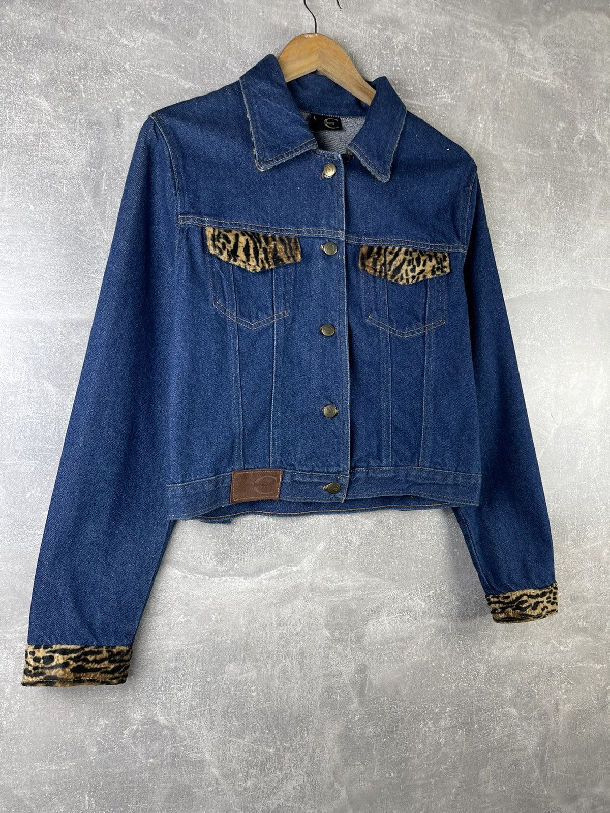 Just Cavalli Roberto Just Cavalli Vintage Denim Leopard Trim Blue Jacket Size L / US 10 / IT 46 - 3 Thumbnail