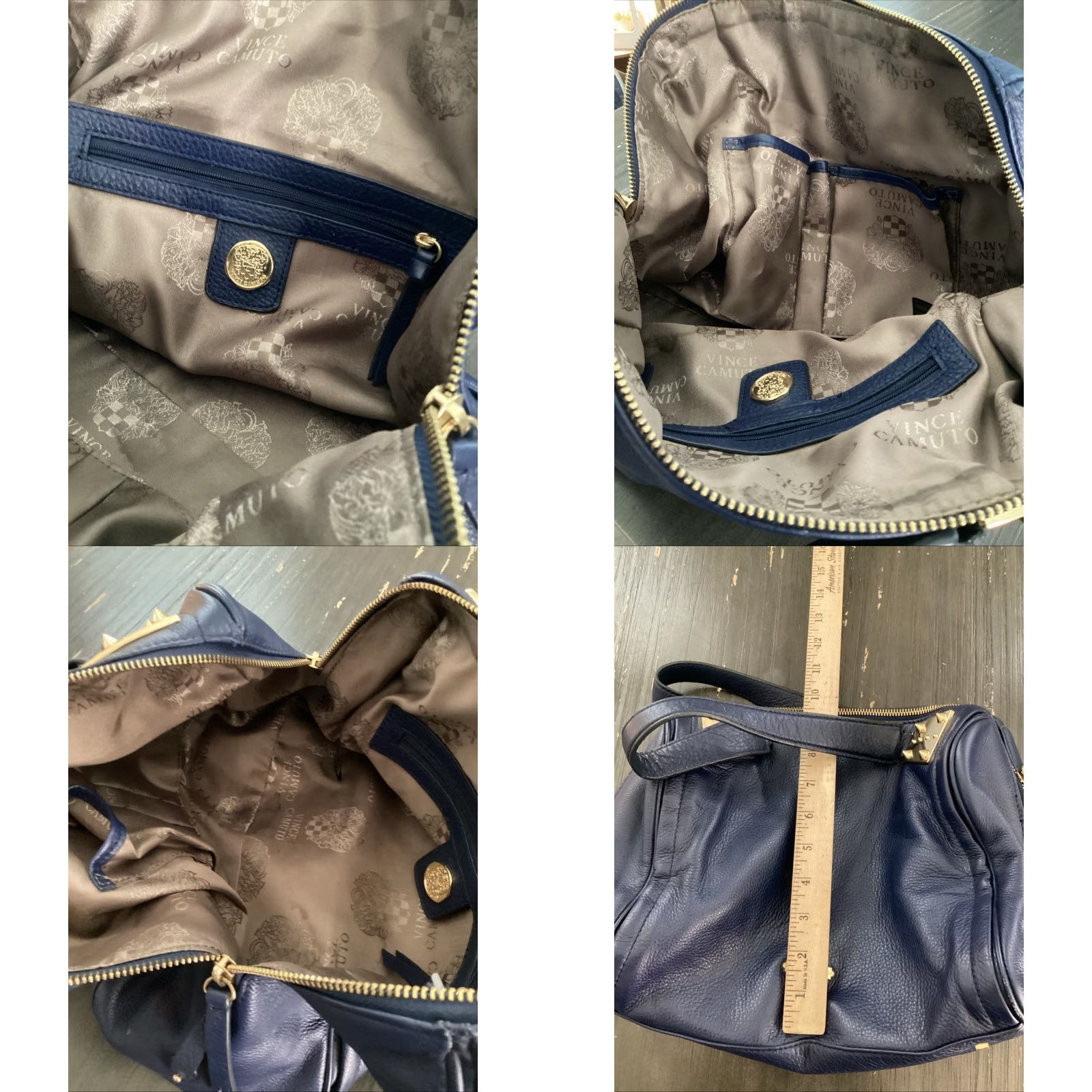 Vince Camuto Vince Camuto Leather Zip Tote Bag for Women - Blue Gold, Medium, Double Handles, Gold-Plated Hardware Size ONE SIZE - 8 Thumbnail