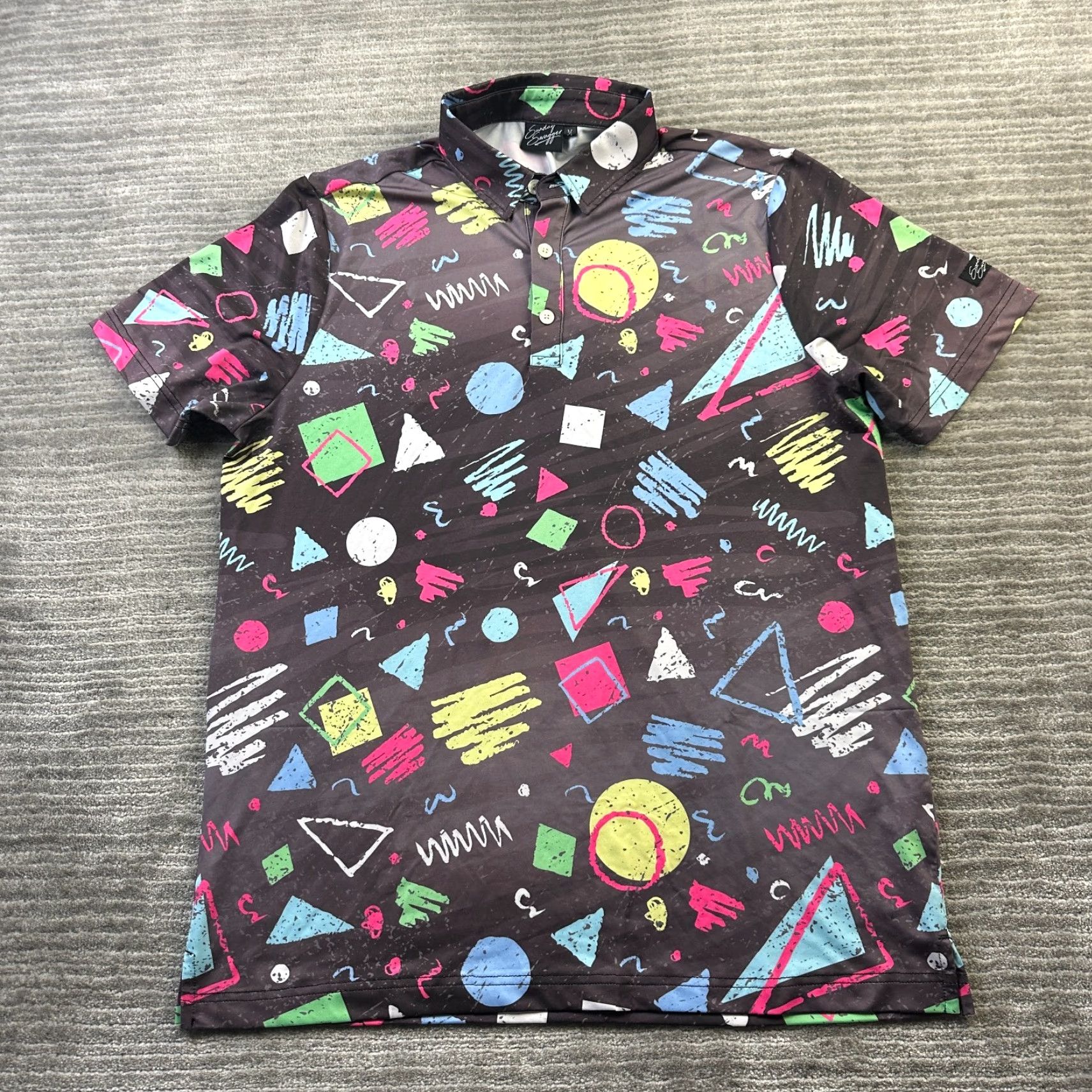 Vintage Sunday Swagger Polo Shirt Mens M All Over Print Floral Short Sleeve Collared Pullover Golf Size US M / EU 48-50 / 2 - 2 Thumbnail