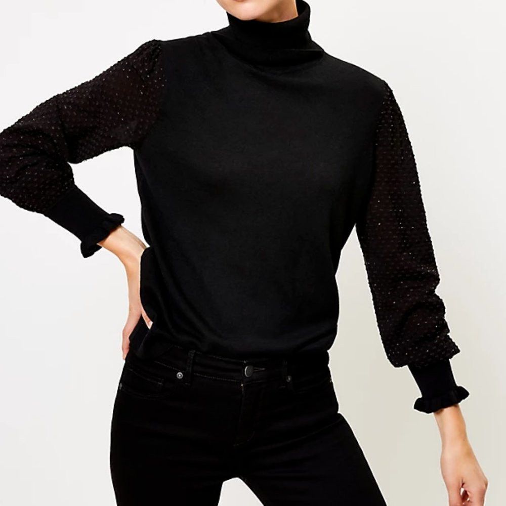 Loft NWT New LOFT Black Turtleneck Knit Wool Blend Chiffon Sleev Size 3XL / US 20-22 - 1 Thumbnail