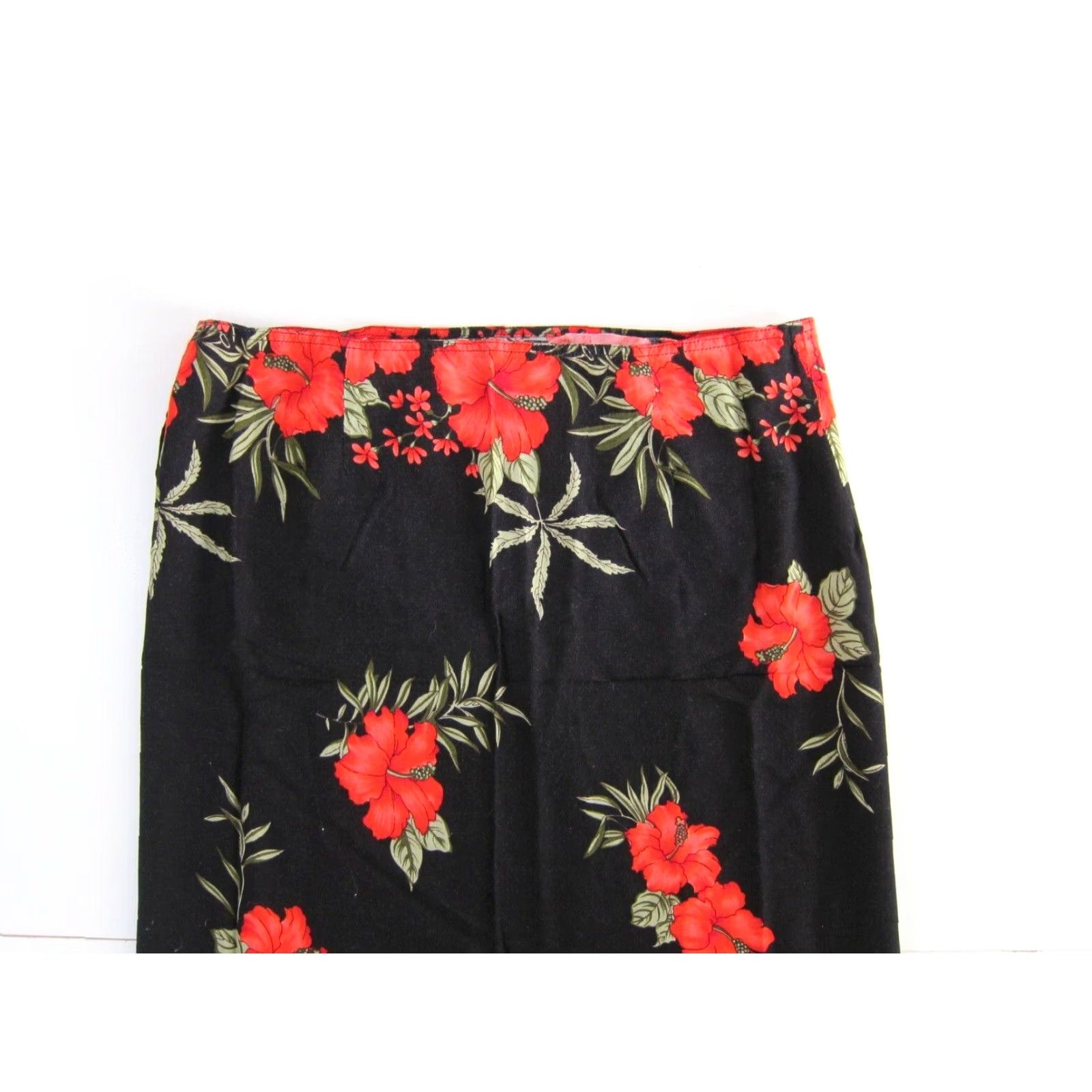 Vintage VINTAGE Hibiscus Collection Hawaii Rayon Black Red Floral Long Maxi Wrap Skirt L Size 36" / US 14 / IT 50 - 3 Thumbnail