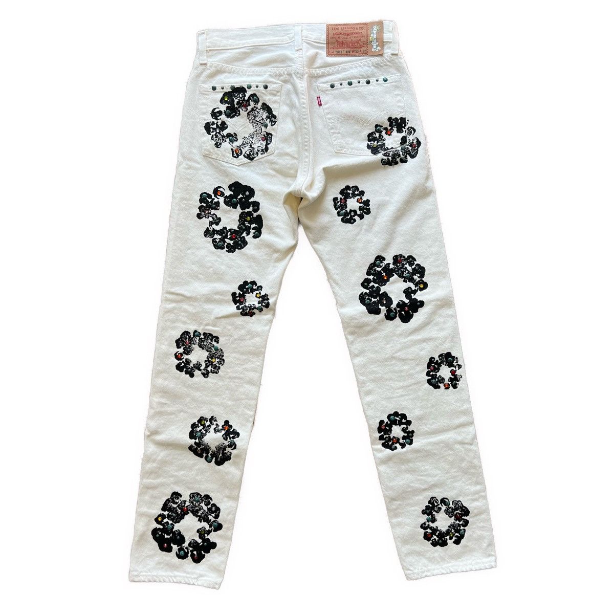 DENIM TEARS Rhinestone Cotton Wreath Jeans in White Size US 30 / EU 46 - 2 Thumbnail