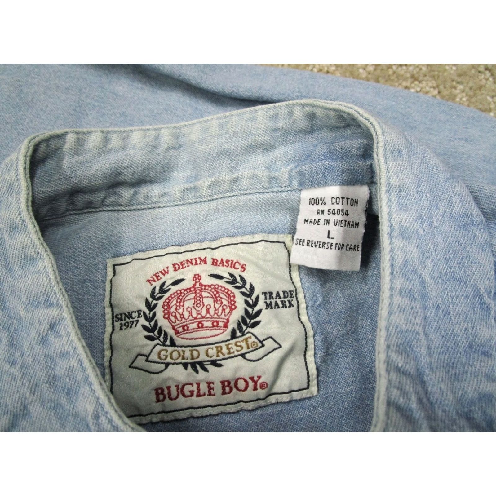 Bugle Boy VINTAGE Bugle Boy Shirt Men L Blue Denim Band Collar Light Wash Y2K Faded Size US L / EU 52-54 / 3 - 7 Thumbnail