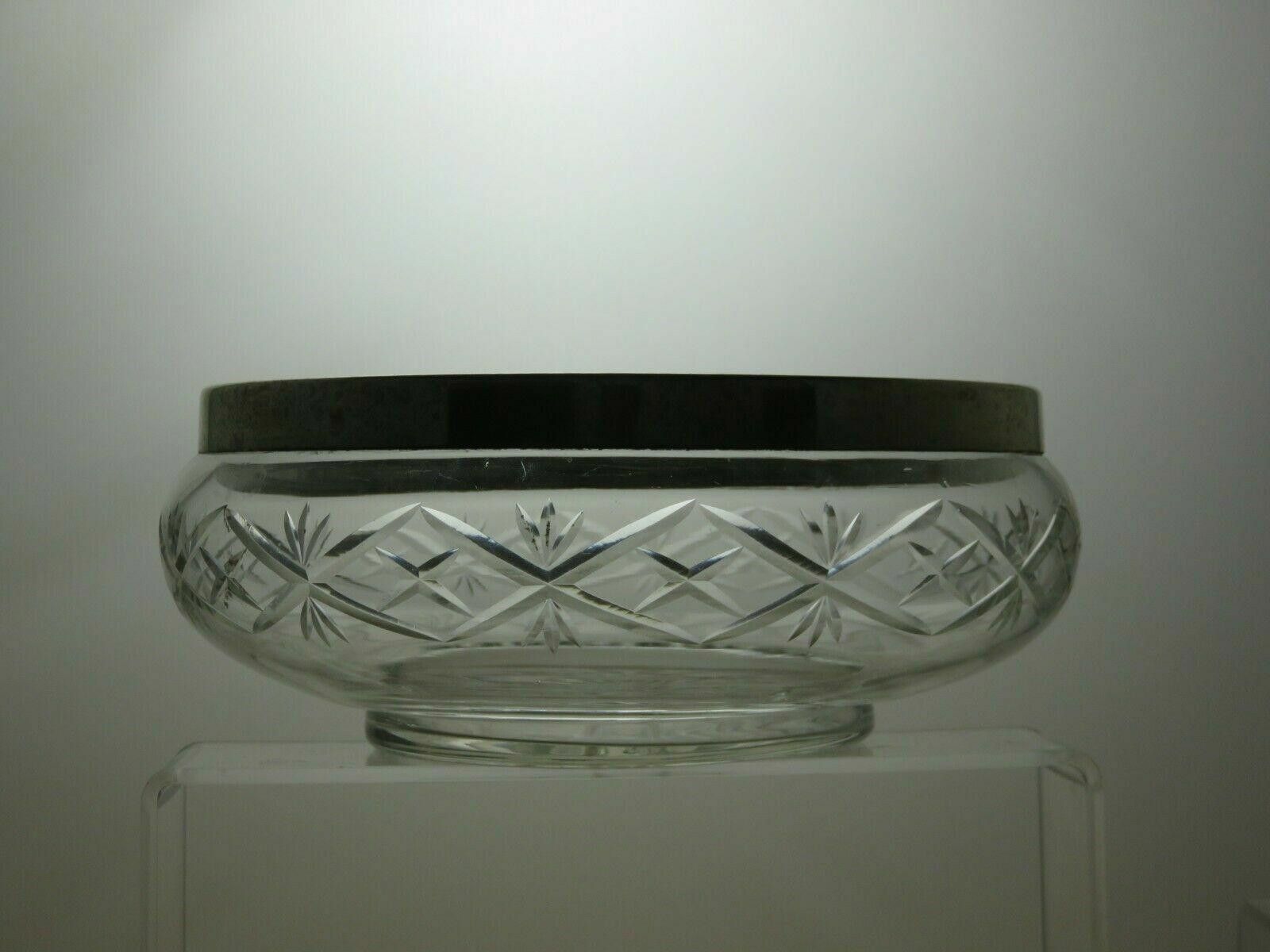 The Unbranded Brand Vintage Cut Glass Crystal Bowl With Silver Plated Rim Size ONE SIZE - 4 Thumbnail