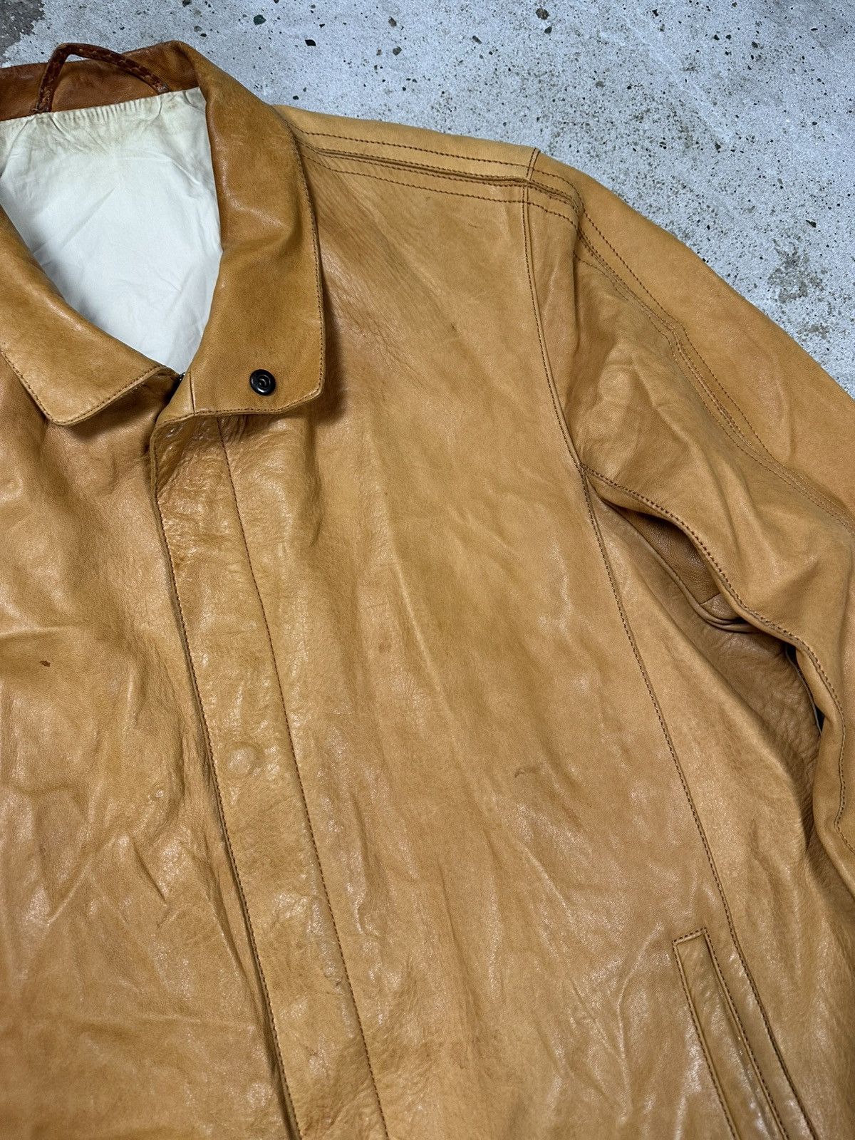 Genuine Leather × Vintage Vintage 90s Distressed Orange Brown Leather Utility Jacket Size US L / EU 52-54 / 3 - 5 Thumbnail