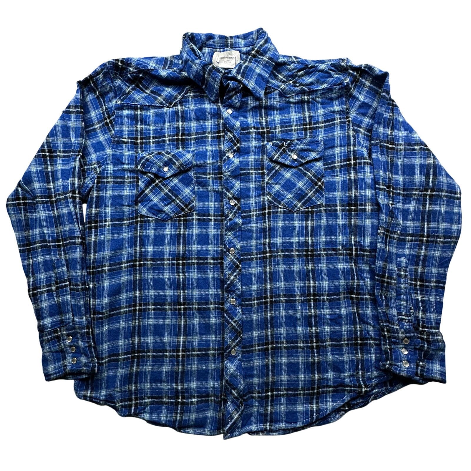 Wrangler Wrangler Pearl Snap Plaid Flannel Shirt Mens XL Blue Black Size US XL / EU 56 / 4 - 1 Thumbnail