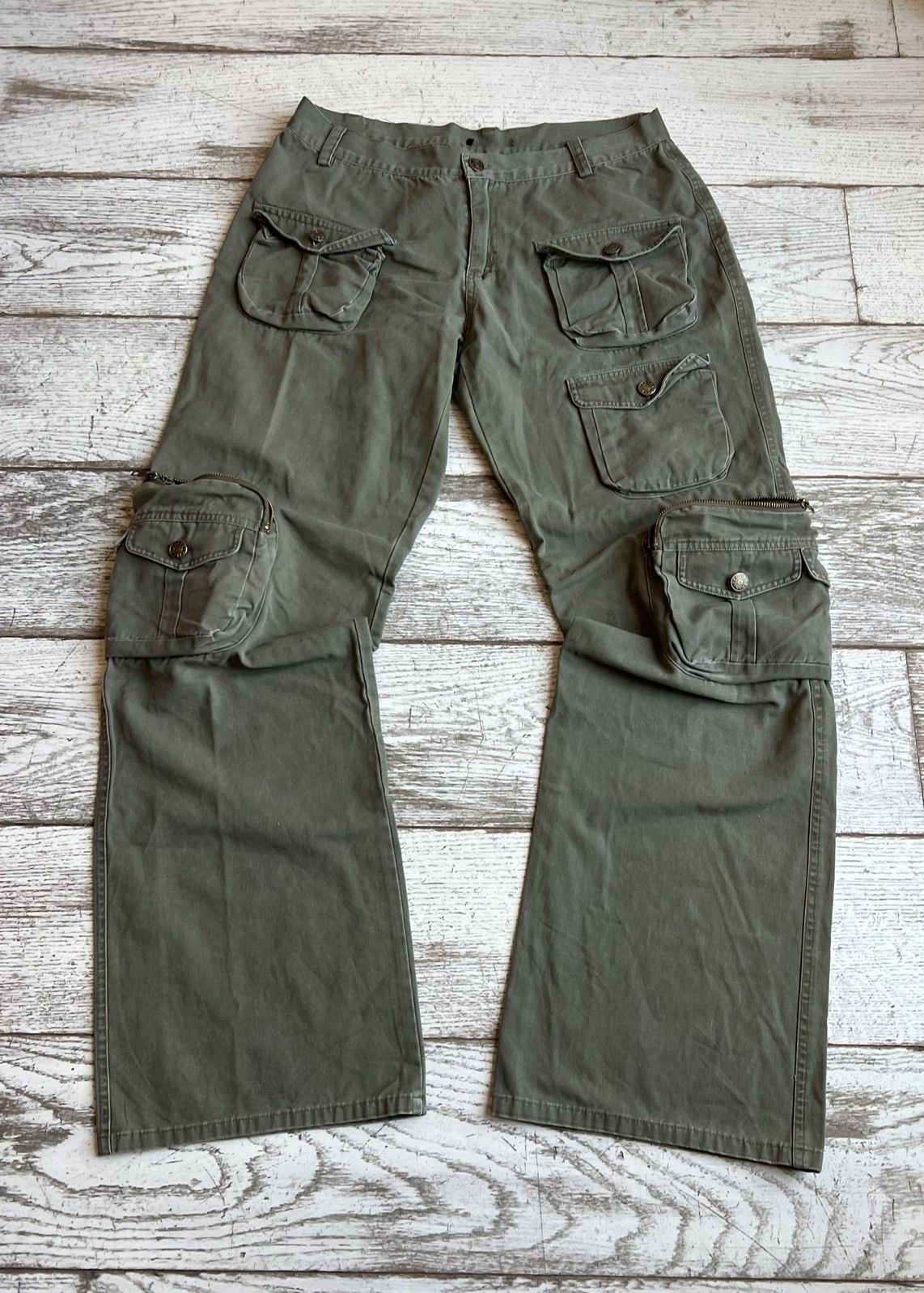 Image of Junya Watanabe x Vintage Flare Wide-Leg Multipocket Utility Cargo Pants in Khaki, Men's (Size 33)