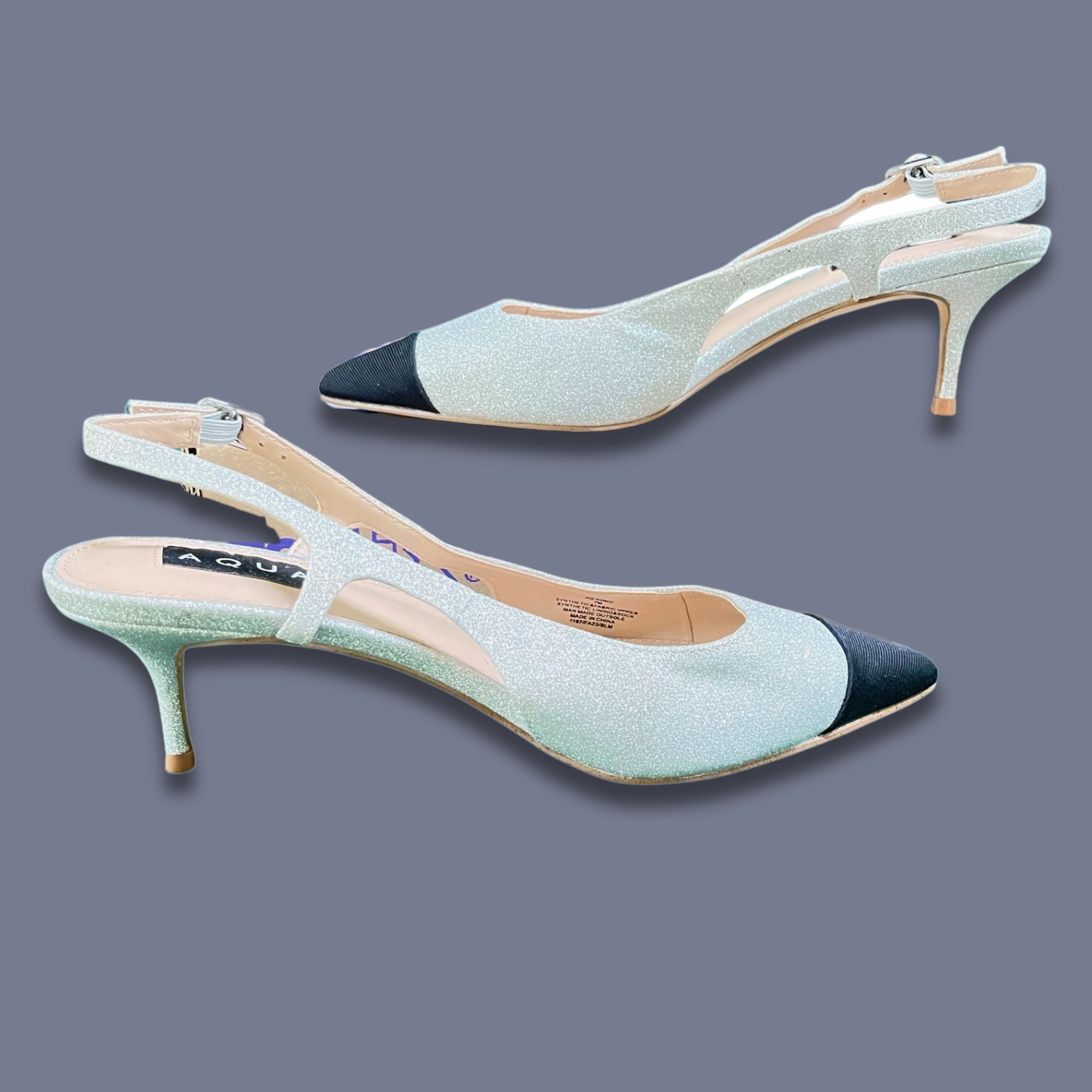 AQUA AQUA Silver Glitter Slingback Pointed-Toe Pumps Size 7 Chic Size US 7 / IT 37 - 4 Thumbnail
