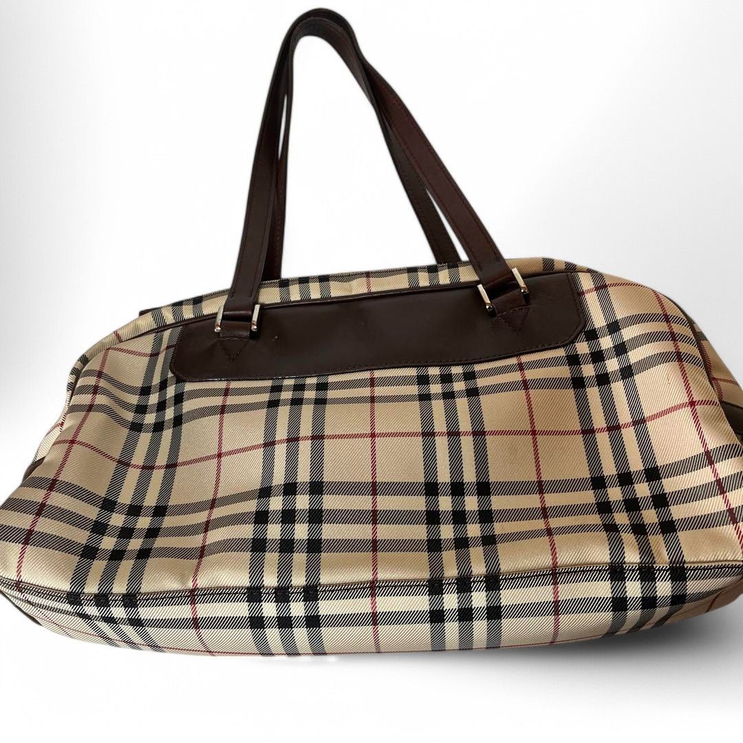 Burberry Burberry - Nova Check Beige Brown Leather Handbag Boston Size ONE SIZE - 4 Thumbnail