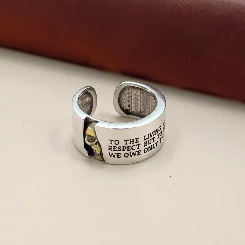 Jewelry × Vintage Retro Skull & Letter Engrave Thai Silver Unisex Ring Size ONE SIZE - 2 Thumbnail