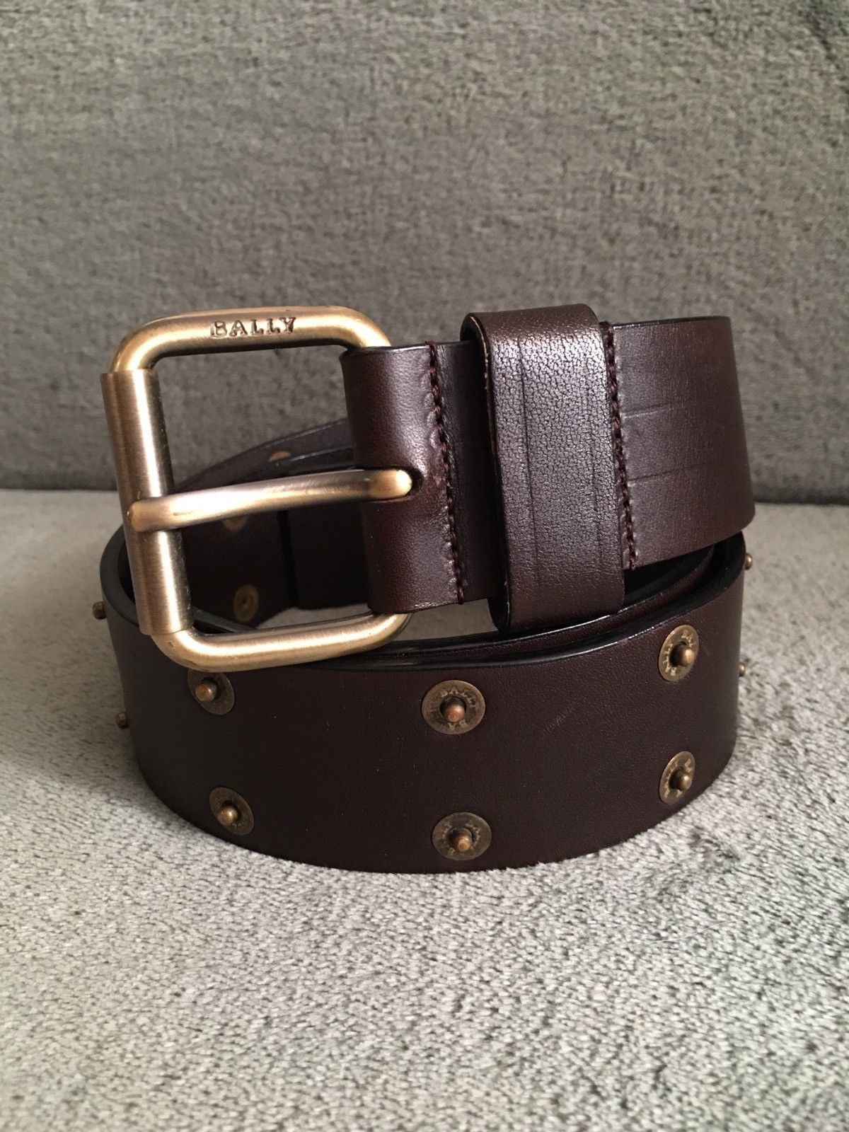 Bally BALLY Brown Leather Studded Italy Mens Belt Size 85/ 34 Size 34 - 1 Thumbnail