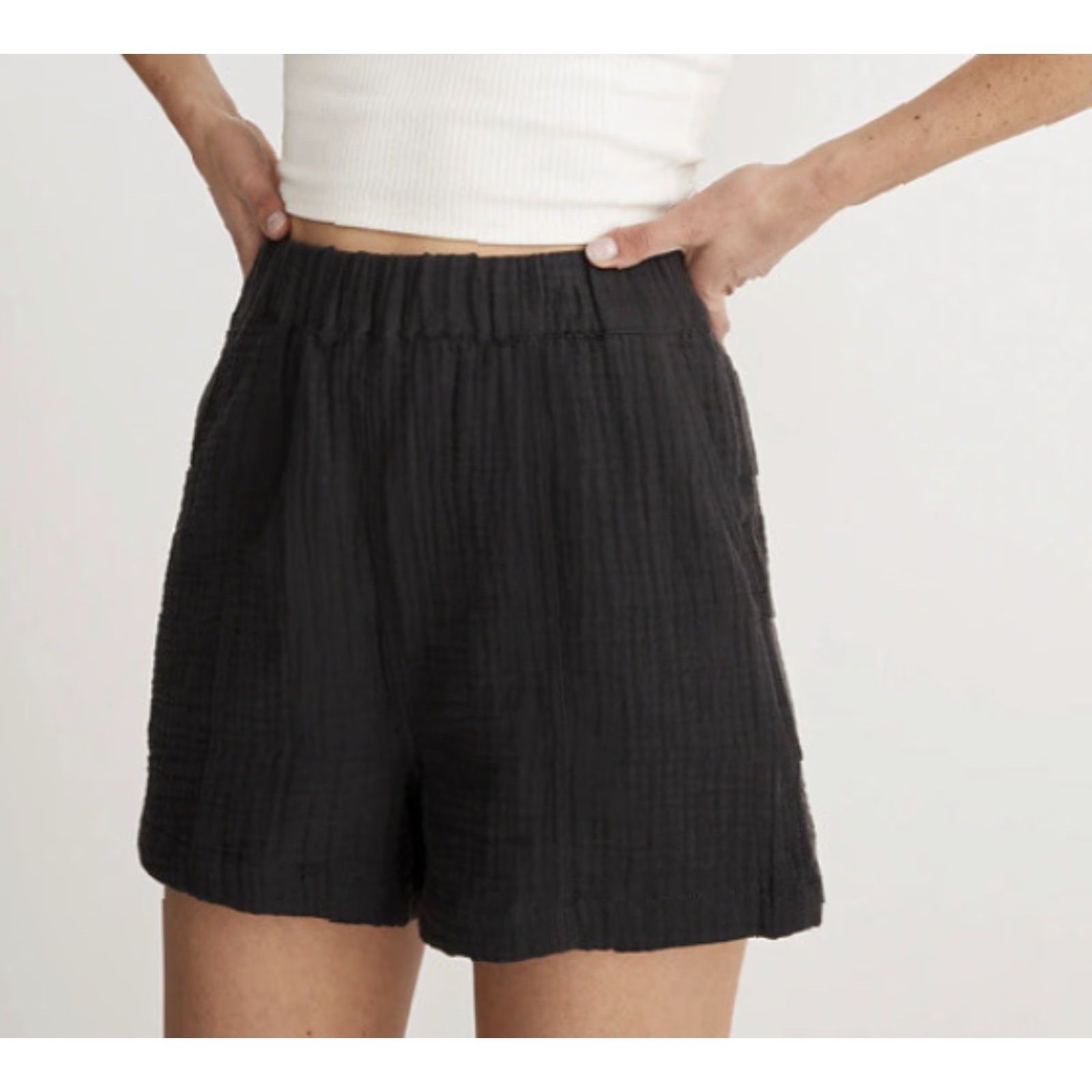 Madewell Madewell Woman Short in Lightspun Gauze Cotton Gray, Pull-On, Size M, 3" Inseam, Relaxed Fit, Casual, Bohemian, Spring/Summer, Women's Size 32" / US 10 / IT 46 - 5 Thumbnail