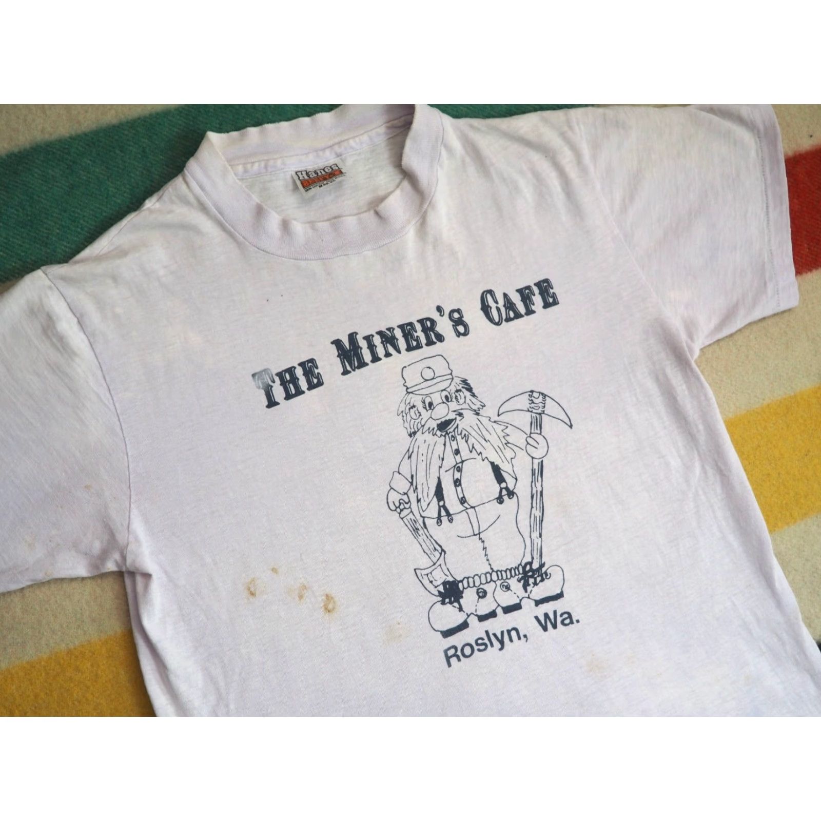 Hanes VTG 70s Hanes Miner's Cafe Roslyn WA PNW Distress Grunge Gray Tee T-Shirt M Mens Short Sleeve Graphic Tee Cotton Gray 1970s Hanes Shirt Grunge Mens Size US M / EU 48-50 / 2 - 2 Thumbnail