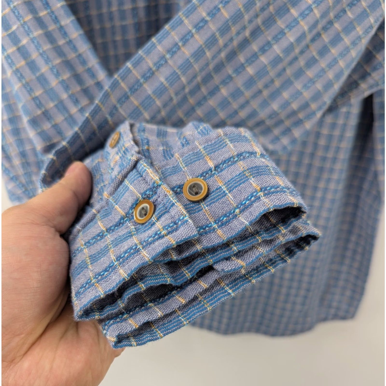 Carbon2Cobalt Carbon 2 Cobalt Shirt Mens Large Blue Stripe Plaid Textured Pocket Button Cotton Size US L / EU 52-54 / 3 - 3 Thumbnail