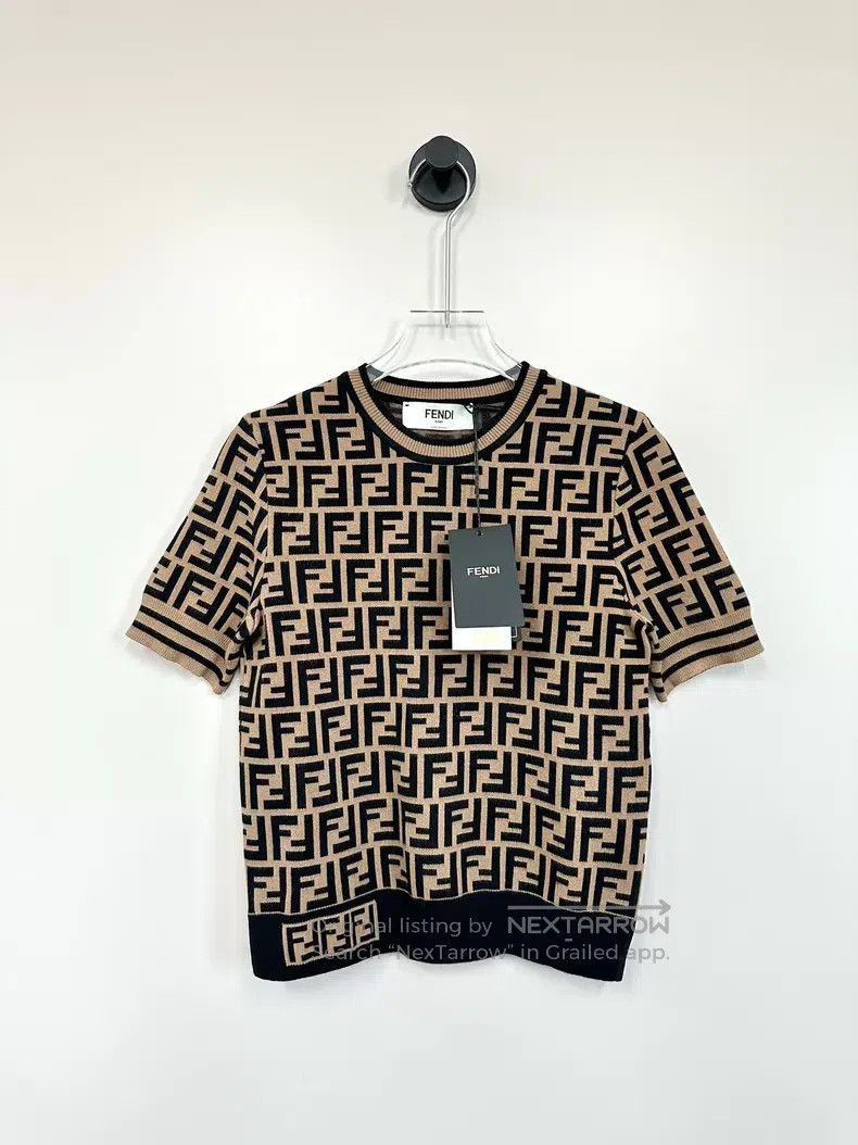 Fendi Fendi Brown Monogram Full Print Logo Knit Short Sleeve Size XXS / US 00 / IT 34 - 1 Thumbnail