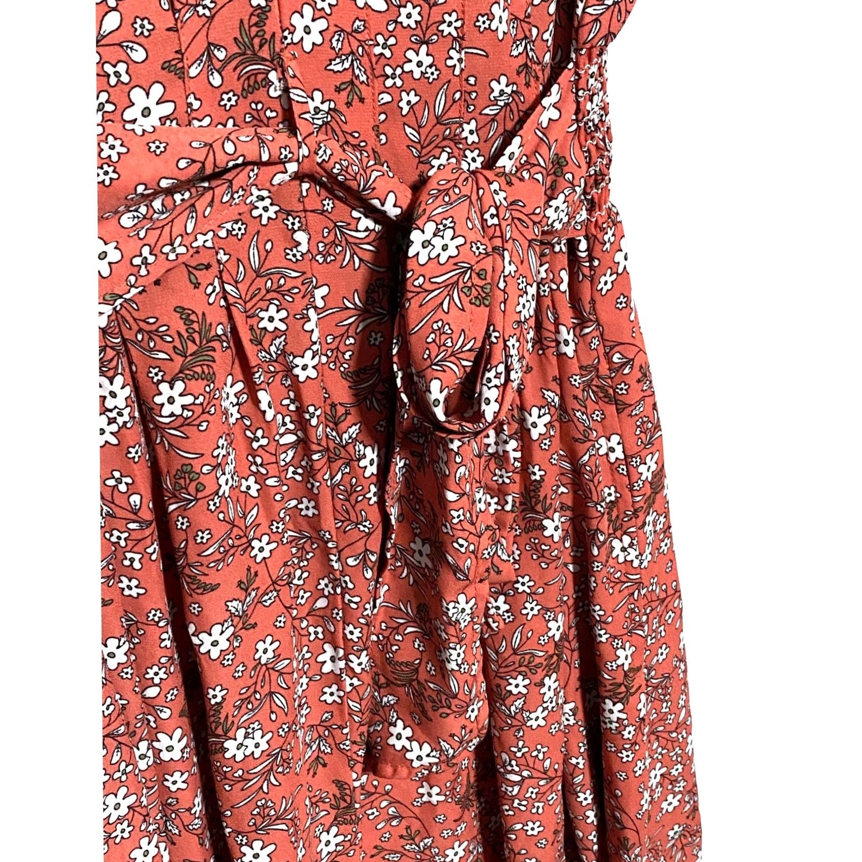 Vintage Max Studio Floral Prairie V Neck Dress S Ruffle Sleeves Belt Bow Smocked Pockets Bohemian A-Line Women Size S / US 4 / IT 40 - 4 Thumbnail