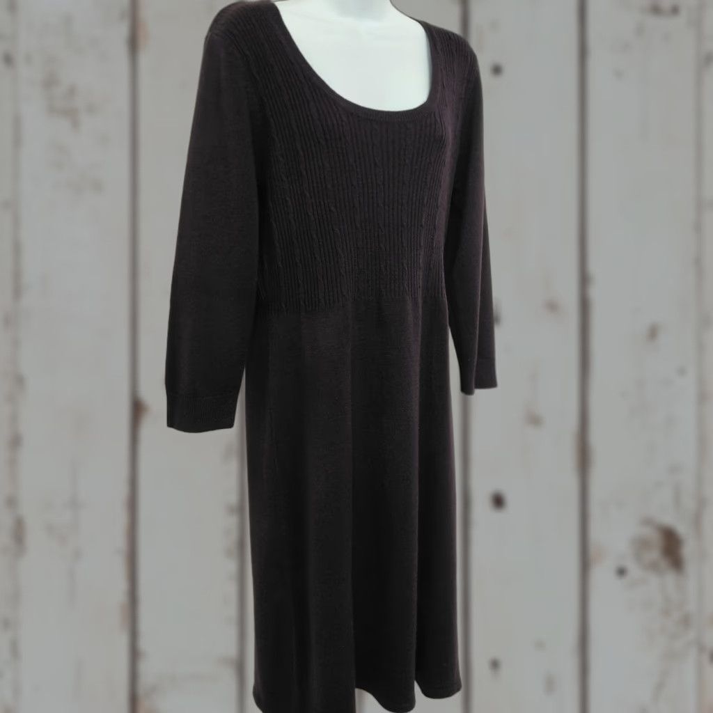 Vintage Dressbarn Dress Purple Scoop Neck Pleated Knit 3/4 Sleeve L Women's Large Bohemian Classic City Dress Size L / US 10 / IT 46 - 1 Thumbnail