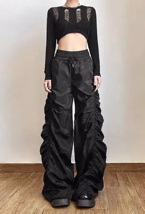 Jean Black y2k ruched pants Size US 32 / EU 48 - 4 Thumbnail
