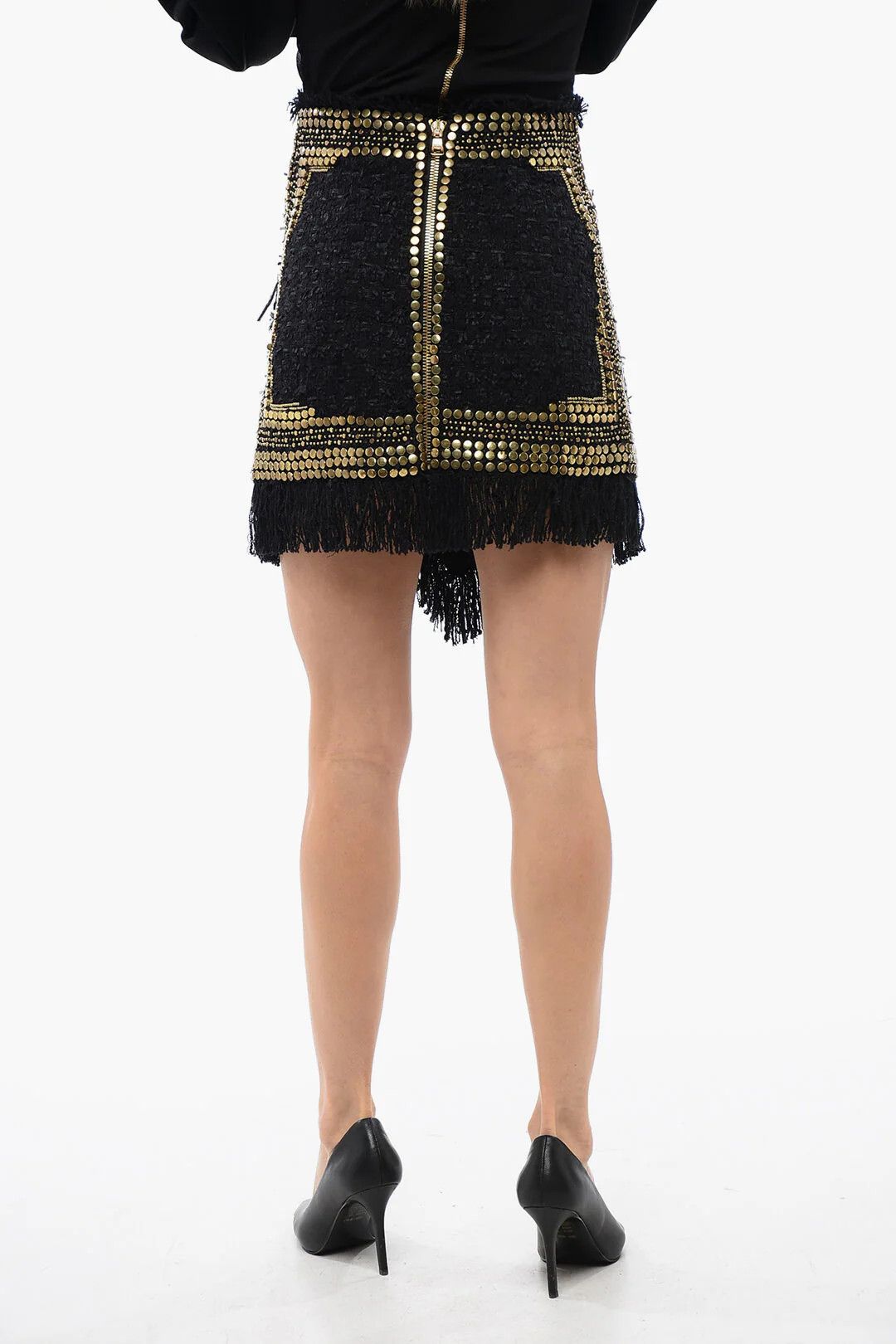 Balmain og1mm0326 Fringed Wrap Mini Skirt in Black Size 38" / US 16 / IT 52 - 2 Thumbnail