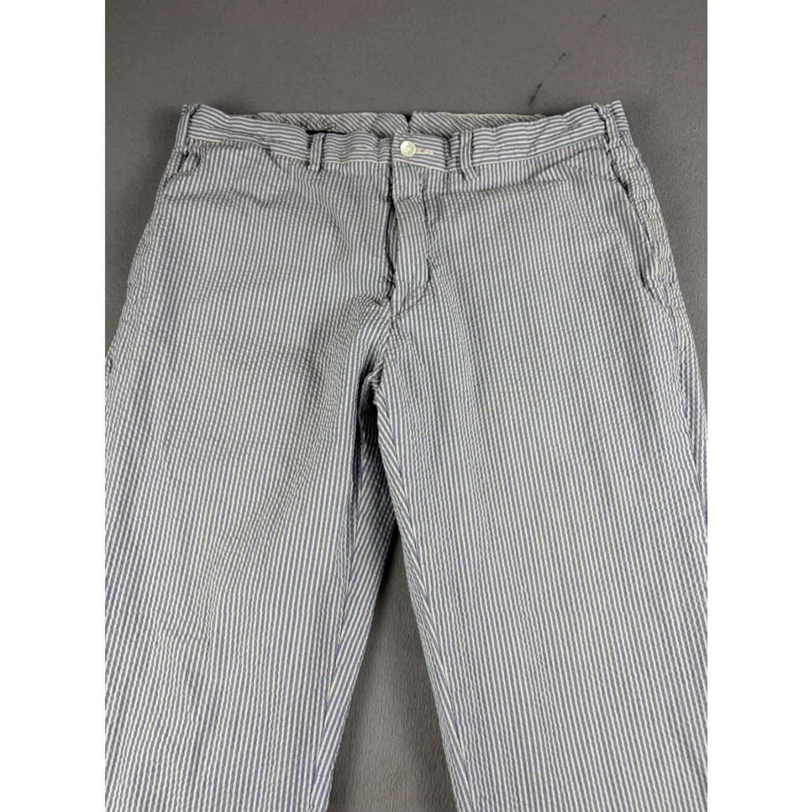 Polo Ralph Lauren Polo Ralph Lauren Pants Mens 36x29 Seersucker Blue Stripe Chino Flat Front Straight Classic Preppy Logo Button Modern Stretch Size US M / EU 48-50 / 2 - 2 Thumbnail