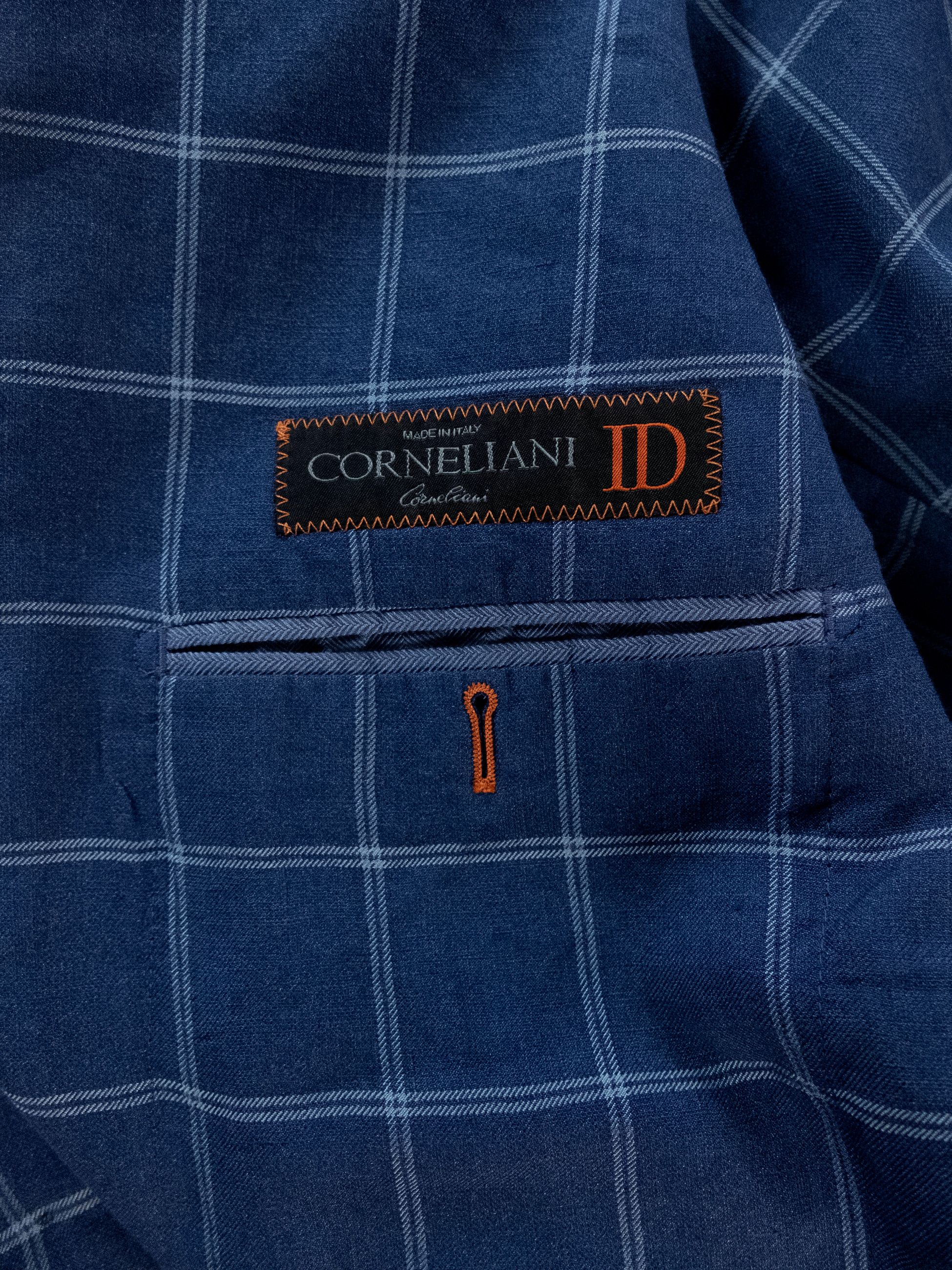 Corneliani CORNELIANI ID blue windowpane linen wool silk sportcoat Size 42R - 10 Thumbnail