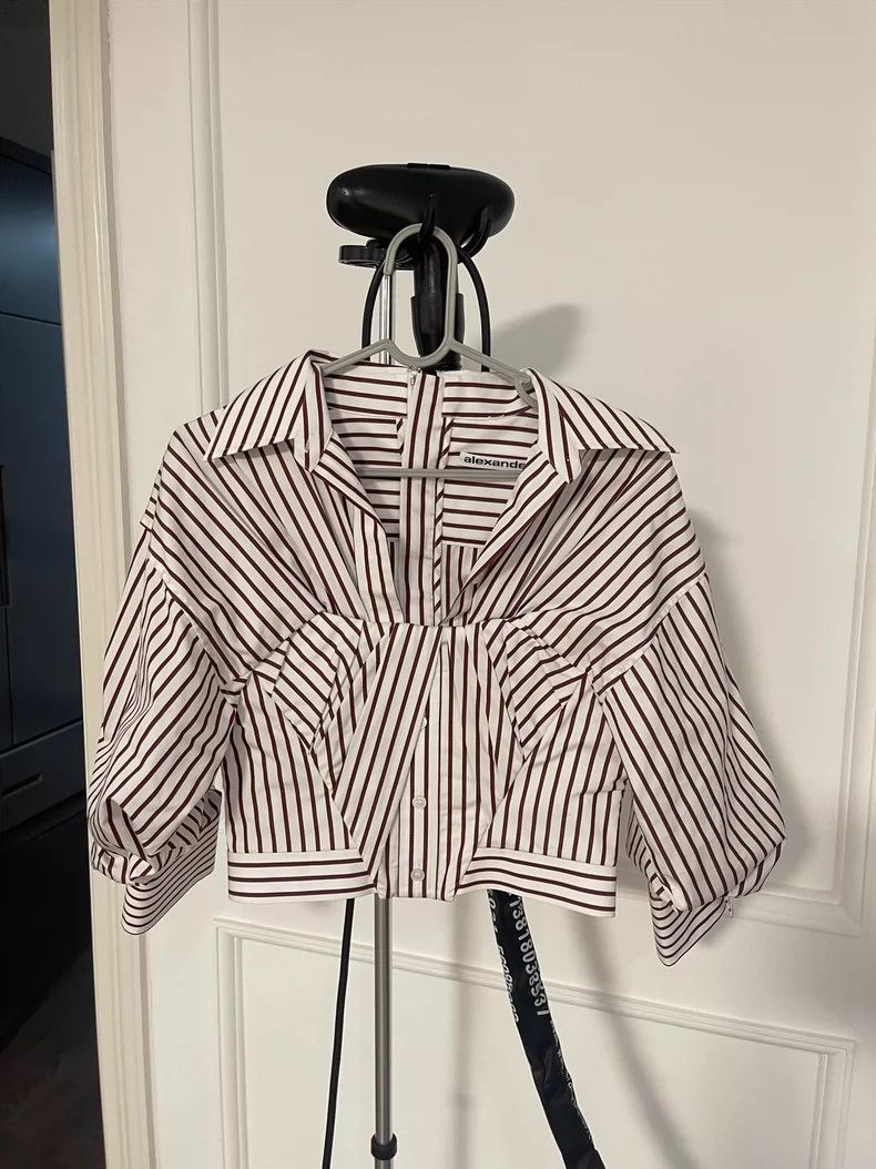 Alexander Wang Alexanderwang Striped Crop Shirt- Size M / US 6-8 / IT 42-44 - 1 Thumbnail