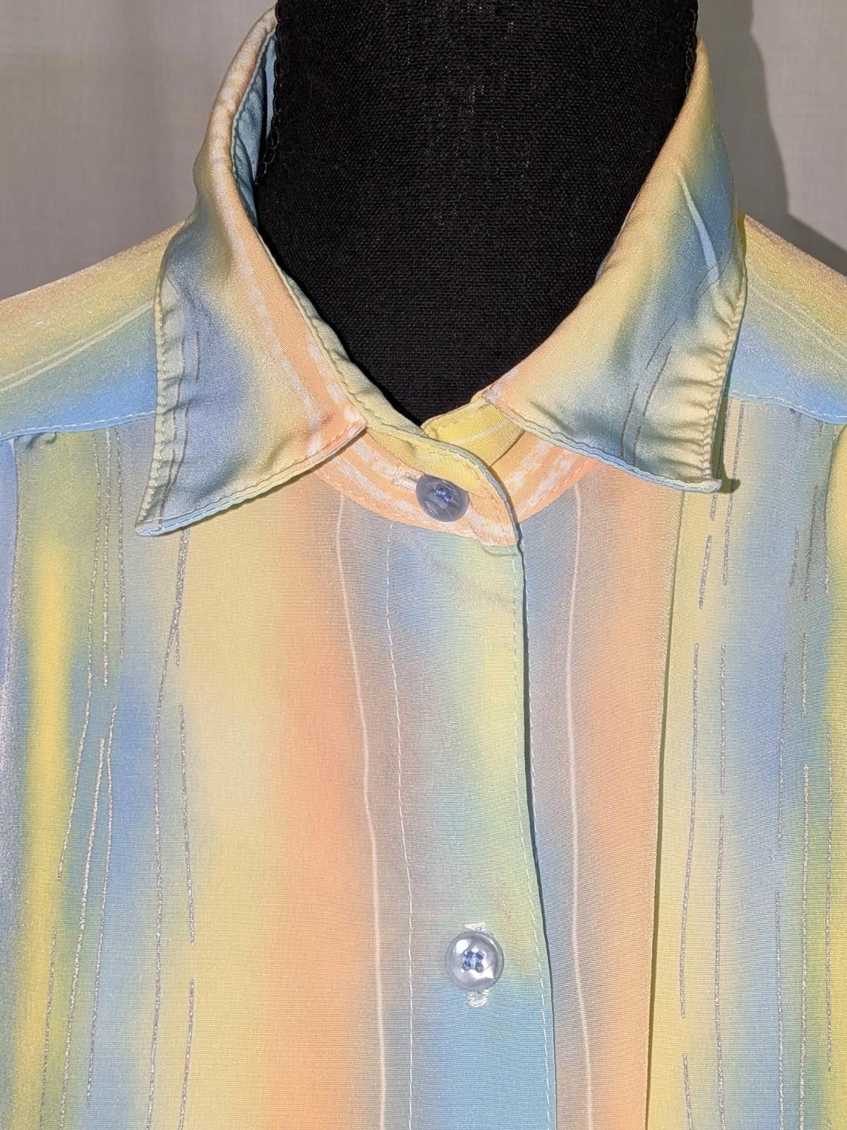 Designer VTG 80s All Hours Pastel Watercolor Button Down Blouse Sz M Size M / US 6-8 / IT 42-44 - 2 Thumbnail