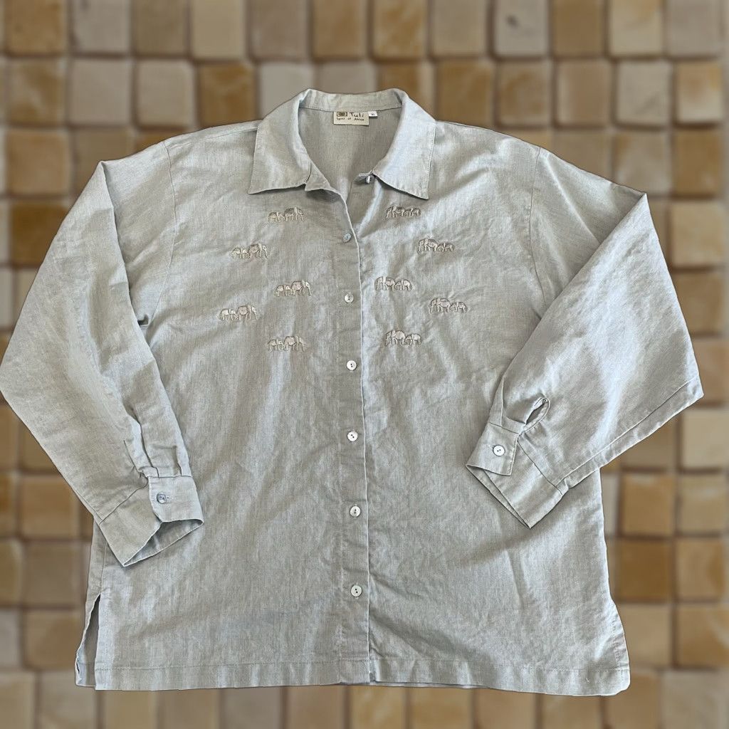 ESPIRIT VINTAGE Tuli Spirit Of Africa Women’s Button-Up Shirt XL Beige Long Sleeve Elephant Embroidered 90s Size XL / US 12-14 / IT 48-50 - 1 Thumbnail