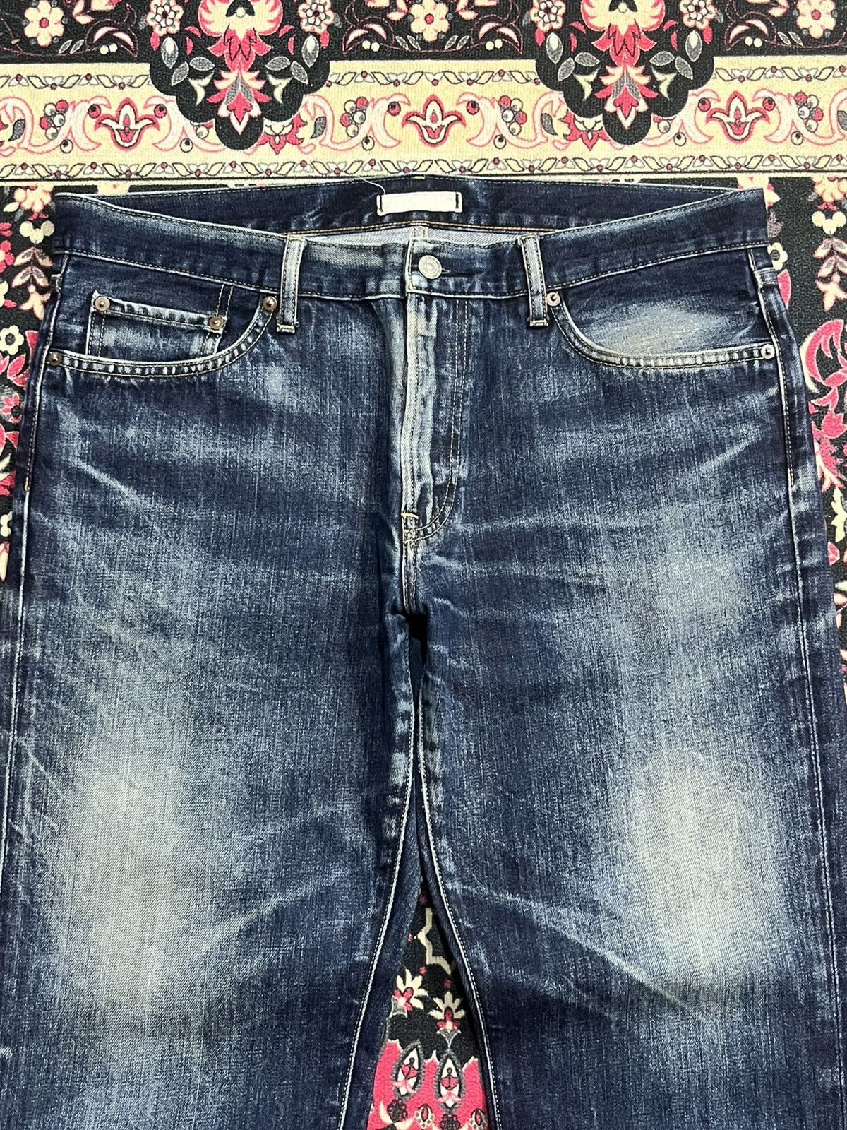 Jun Takahashi Vintage Japan Uniqlo UJ Dark Blue Whisker Faded Washed Jeans Size US 36 / EU 52 - 4 Thumbnail